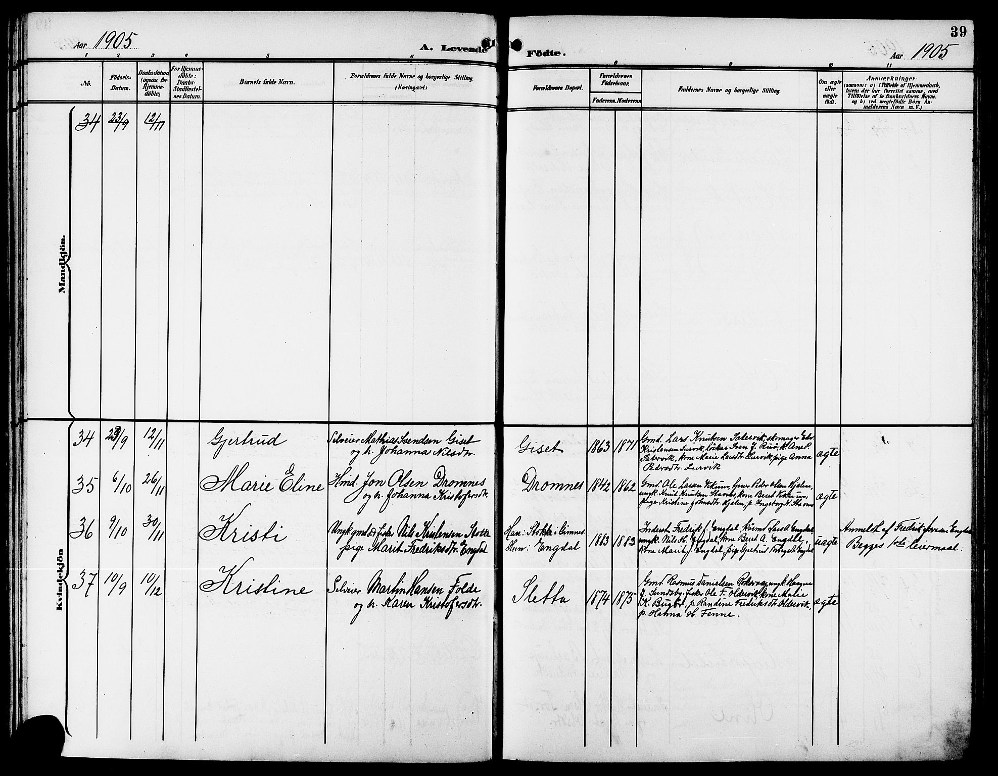 Ministerialprotokoller, klokkerbøker og fødselsregistre - Møre og Romsdal, AV/SAT-A-1454/578/L0910: Parish register (copy) no. 578C03, 1900-1921, p. 39