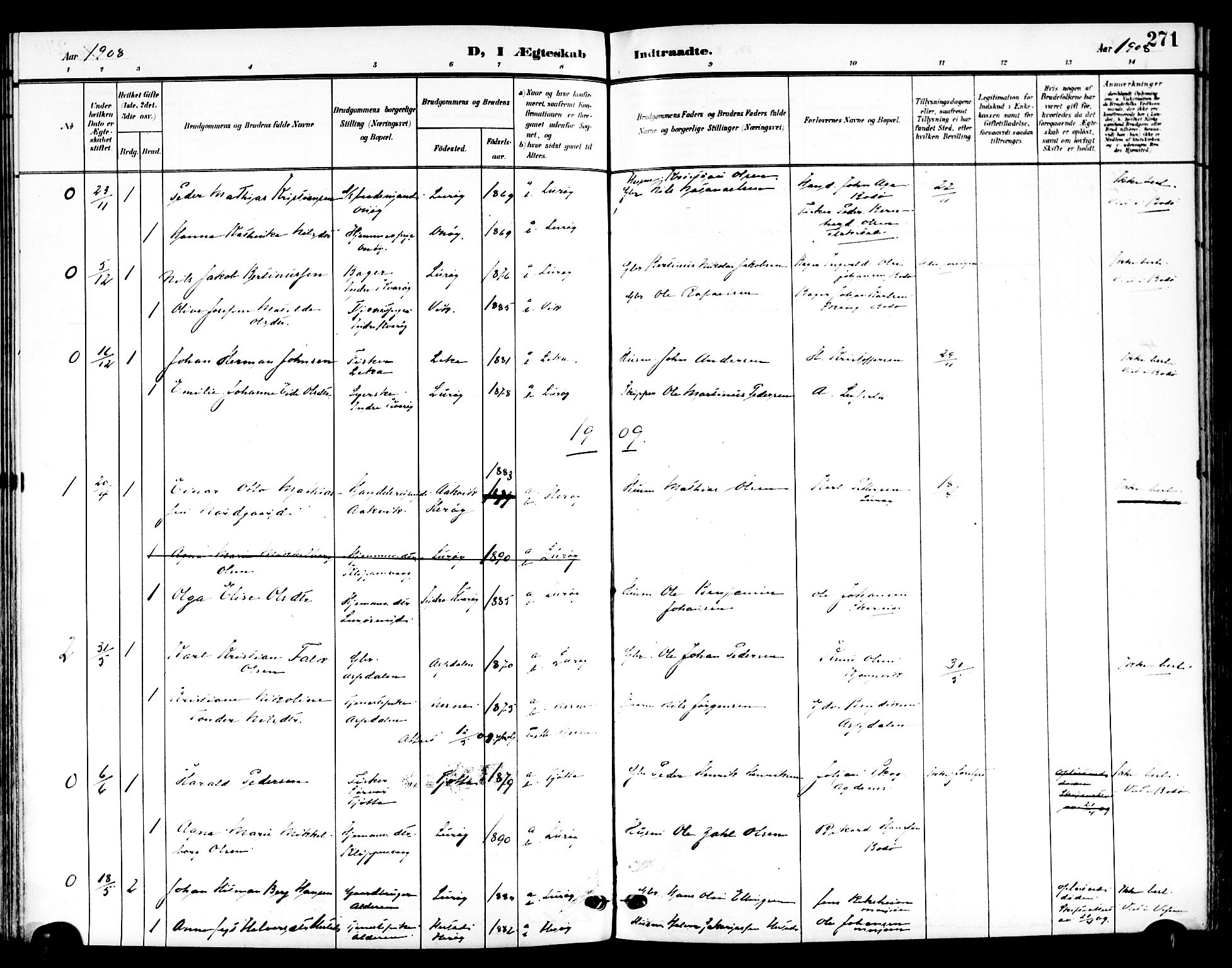 Ministerialprotokoller, klokkerbøker og fødselsregistre - Nordland, SAT/A-1459/839/L0569: Parish register (official) no. 839A06, 1903-1922, p. 271