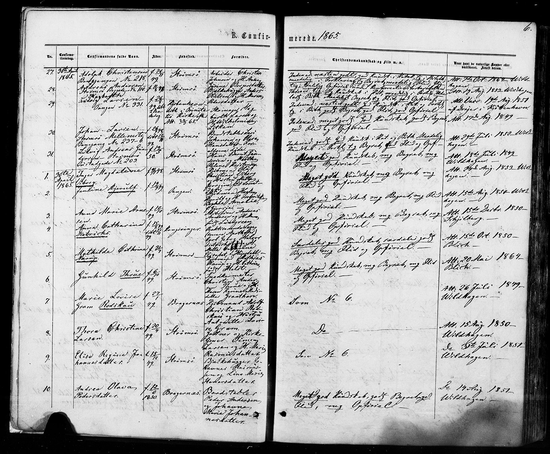 Strømsø kirkebøker, AV/SAKO-A-246/F/Fa/L0018: Parish register (official) no. I 18, 1865-1878, p. 6