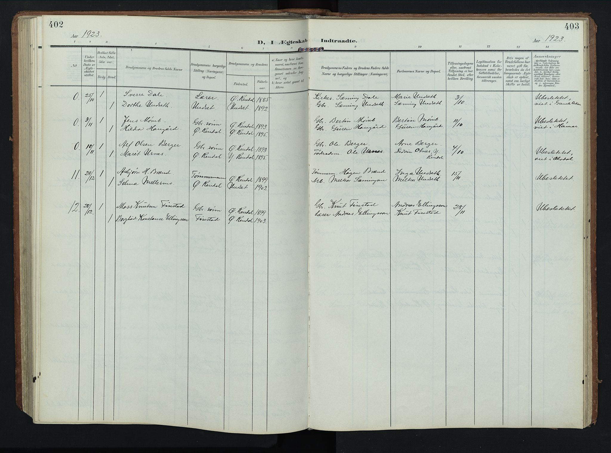 Rendalen prestekontor, SAH/PREST-054/H/Ha/Hab/L0004: Parish register (copy) no. 4, 1904-1946, p. 402-403