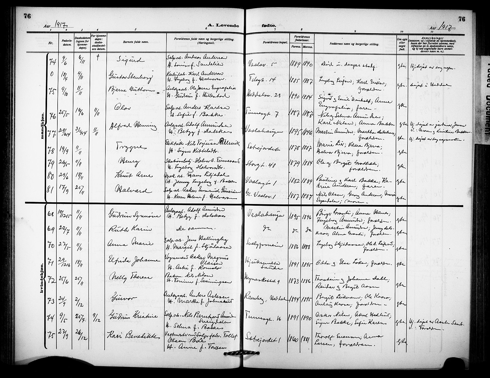 Notodden kirkebøker, AV/SAKO-A-290/G/Ga/L0001: Parish register (copy) no. 1, 1912-1923, p. 76