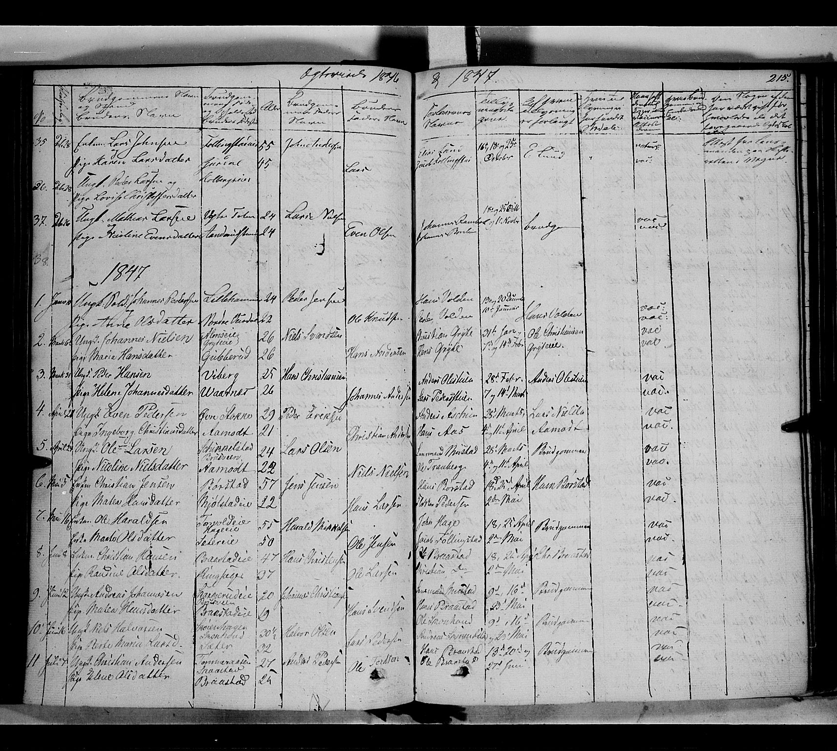 Vardal prestekontor, SAH/PREST-100/H/Ha/Haa/L0005: Parish register (official) no. 5, 1831-1853, p. 215