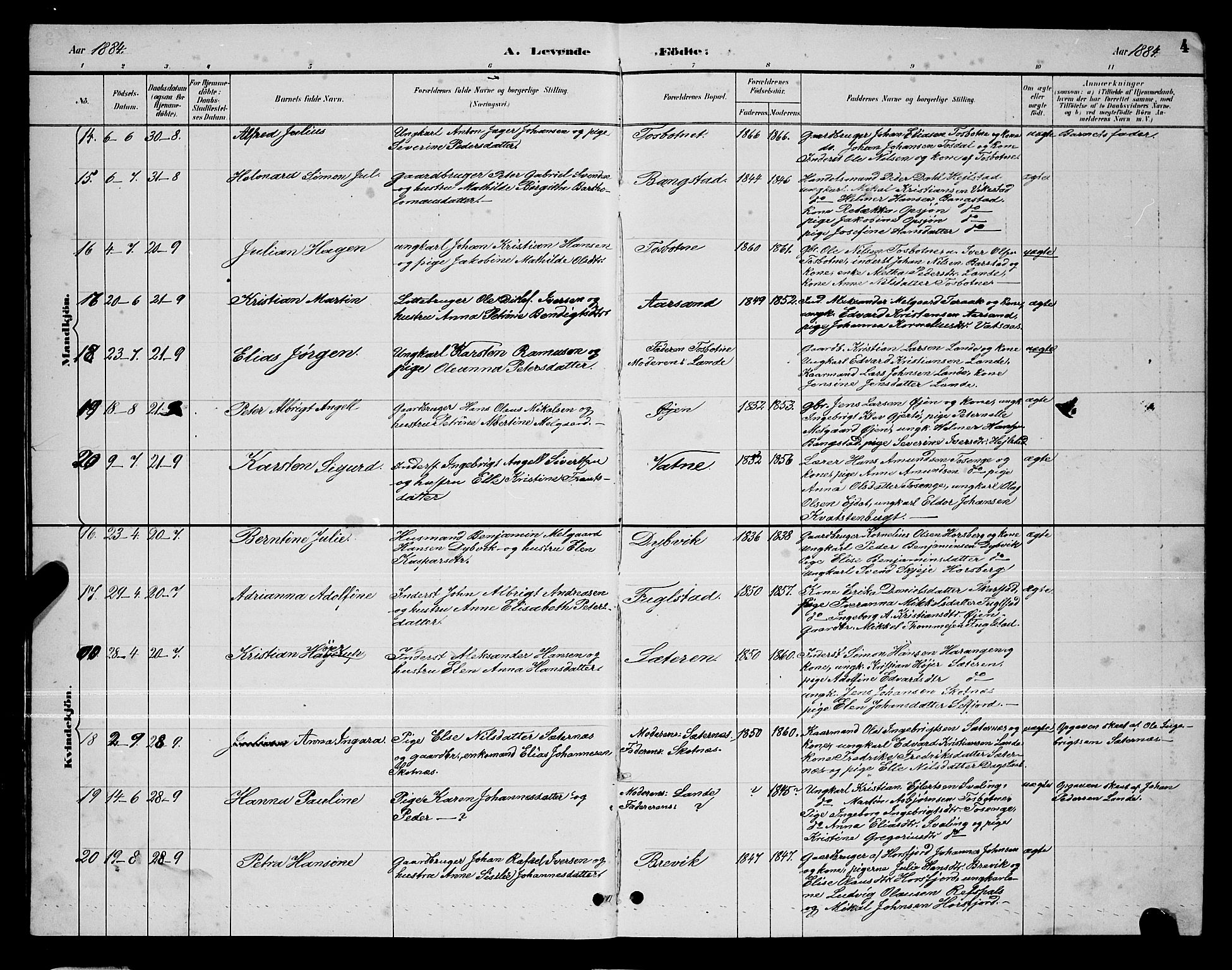 Ministerialprotokoller, klokkerbøker og fødselsregistre - Nordland, AV/SAT-A-1459/810/L0160: Parish register (copy) no. 810C03, 1884-1896, p. 4