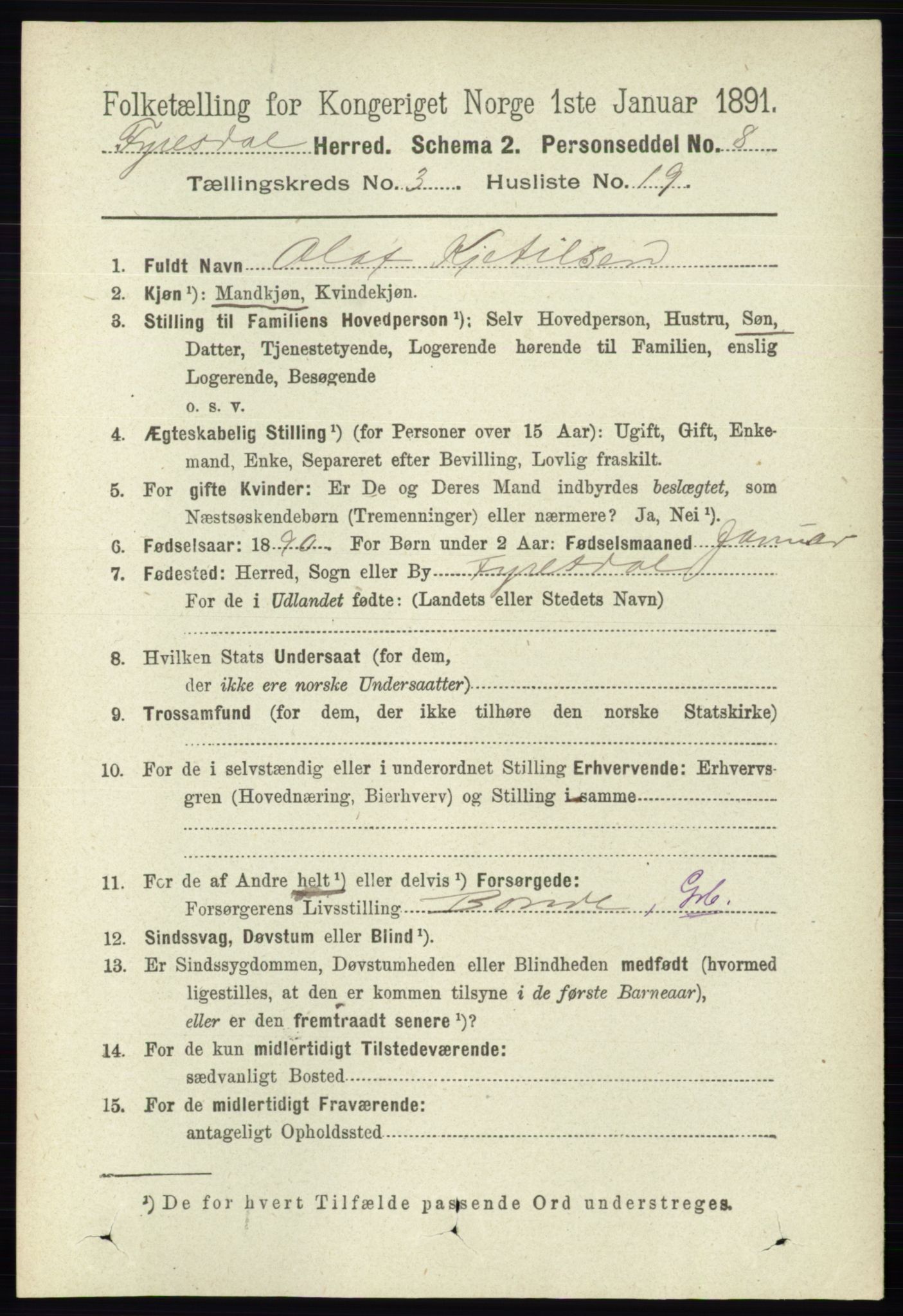 RA, 1891 census for 0831 Fyresdal, 1891, p. 583