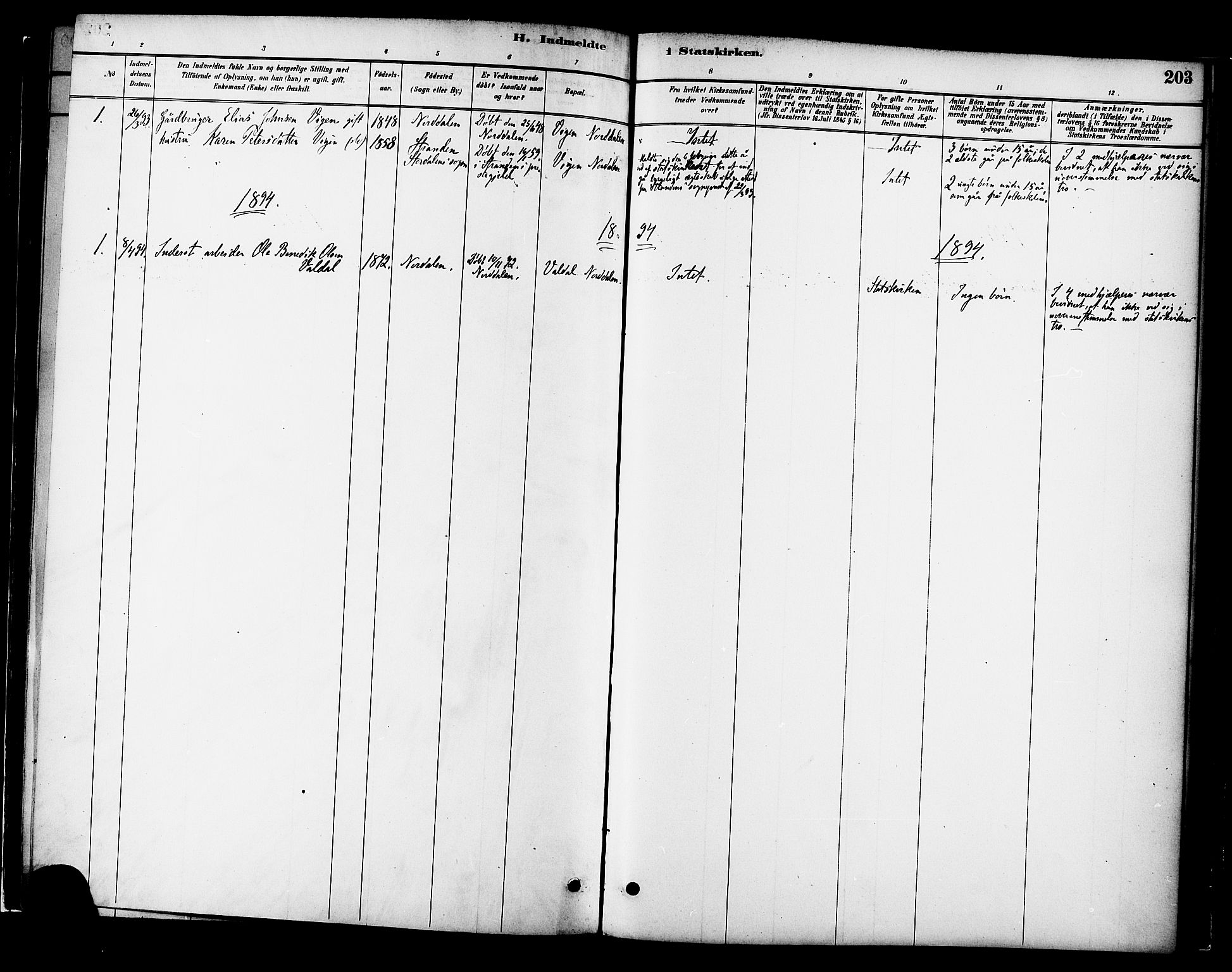 Ministerialprotokoller, klokkerbøker og fødselsregistre - Møre og Romsdal, AV/SAT-A-1454/519/L0255: Parish register (official) no. 519A14, 1884-1908, p. 203