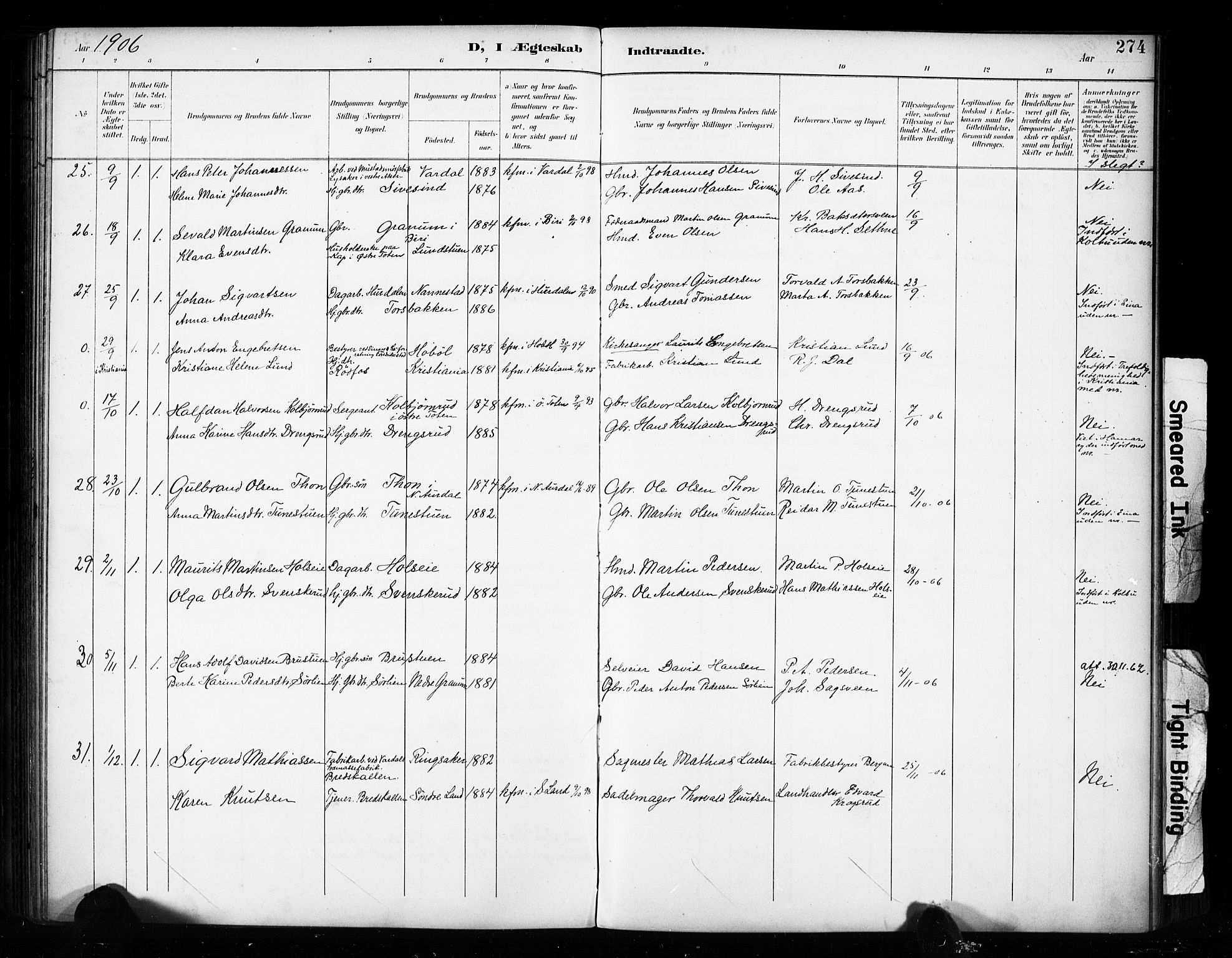 Vestre Toten prestekontor, AV/SAH-PREST-108/H/Ha/Haa/L0011: Parish register (official) no. 11, 1895-1906, p. 274