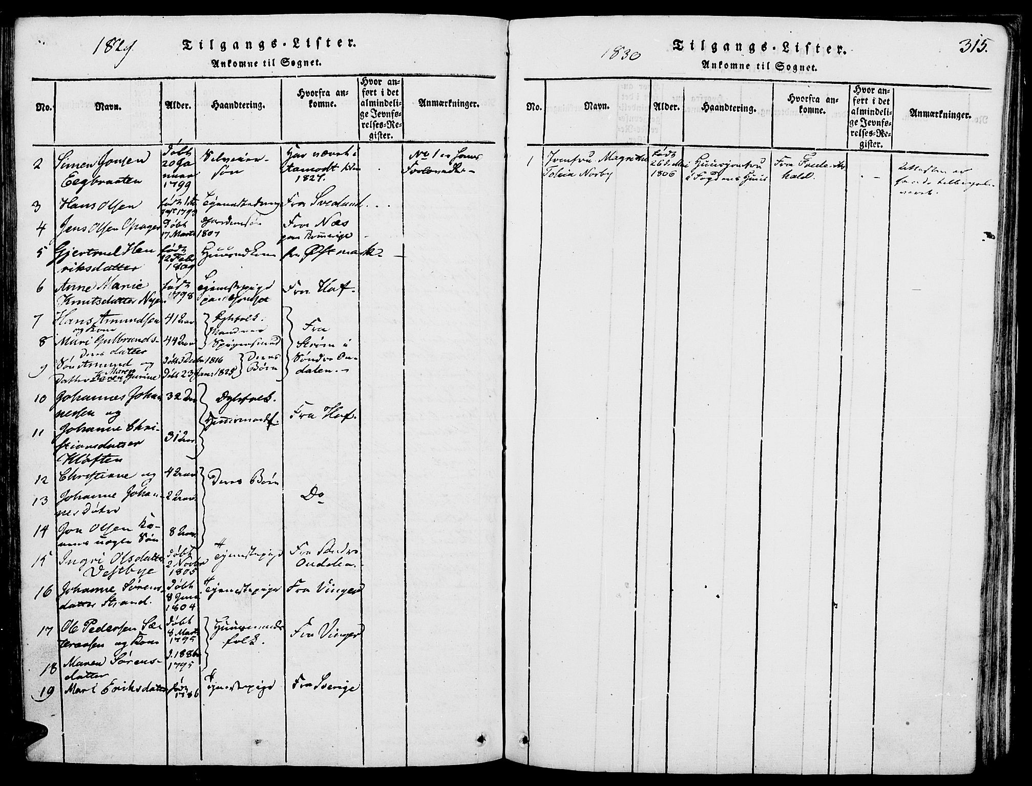 Grue prestekontor, SAH/PREST-036/H/Ha/Haa/L0006: Parish register (official) no. 6, 1814-1830, p. 315