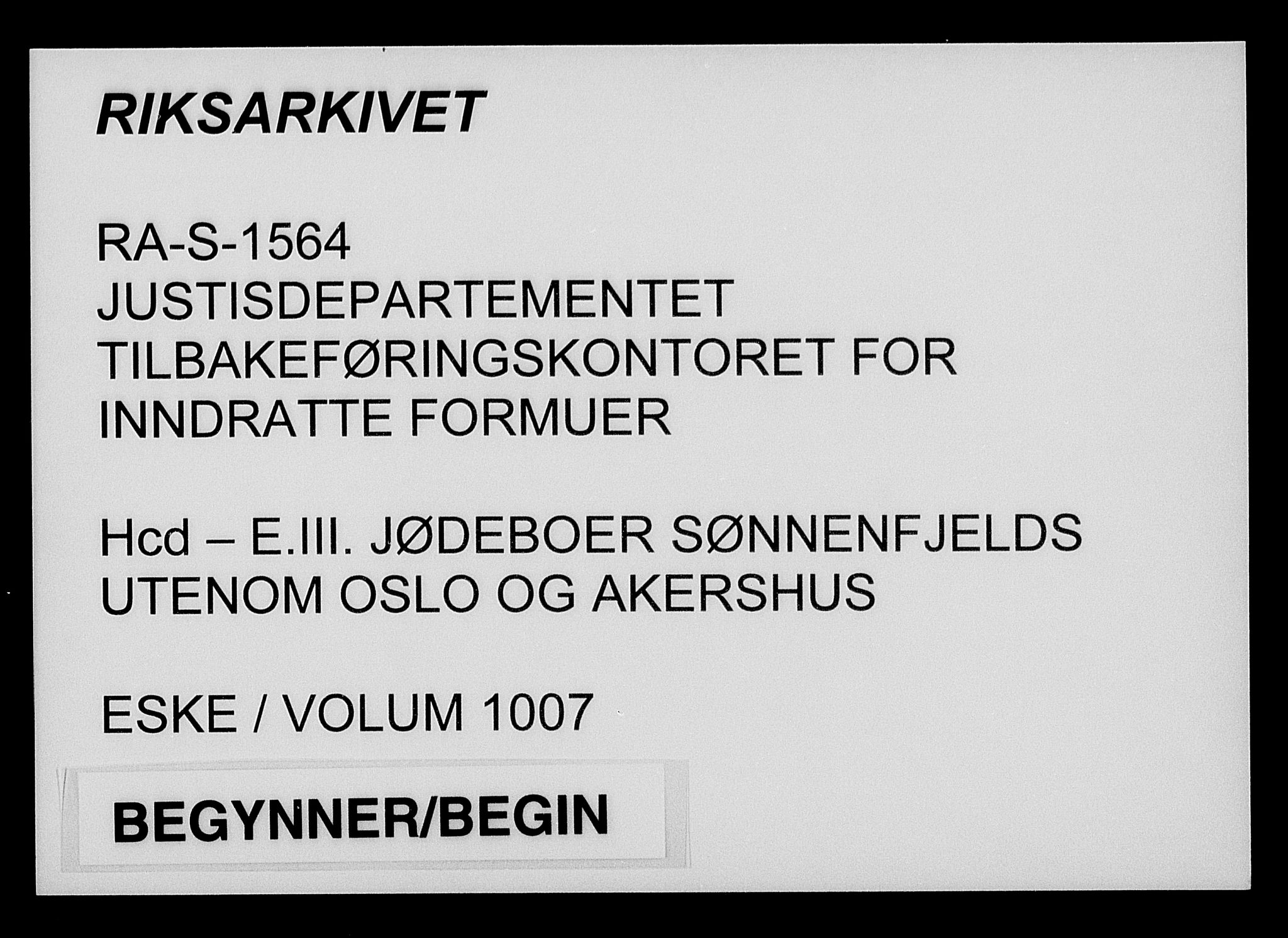 Justisdepartementet, Tilbakeføringskontoret for inndratte formuer, AV/RA-S-1564/H/Hc/Hcd/L1007: --, 1945-1947, p. 1