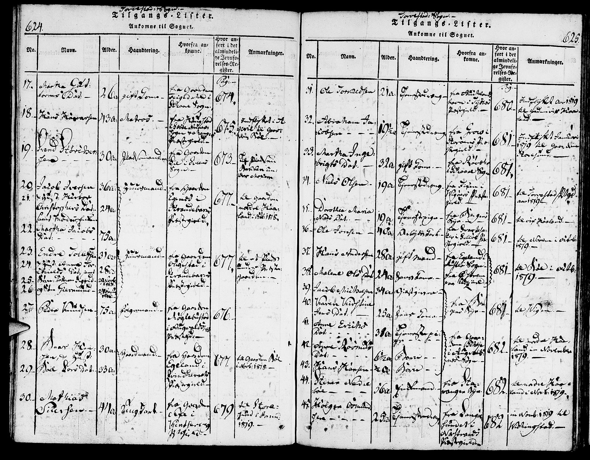 Torvastad sokneprestkontor, AV/SAST-A -101857/H/Ha/Haa/L0004: Parish register (official) no. A 3 /1, 1817-1836, p. 624-625