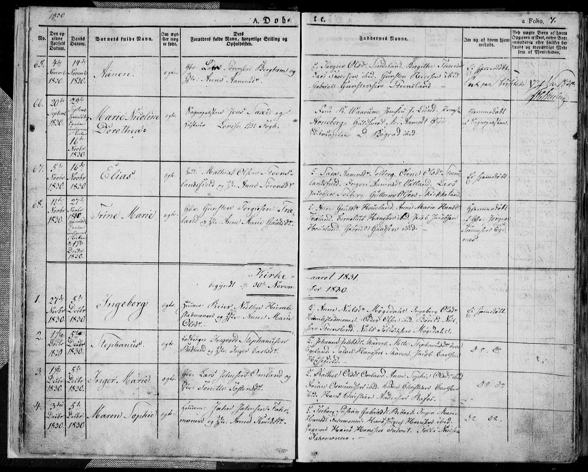 Kvinesdal sokneprestkontor, AV/SAK-1111-0026/F/Fa/Fab/L0004: Parish register (official) no. A 4, 1829-1843, p. 7