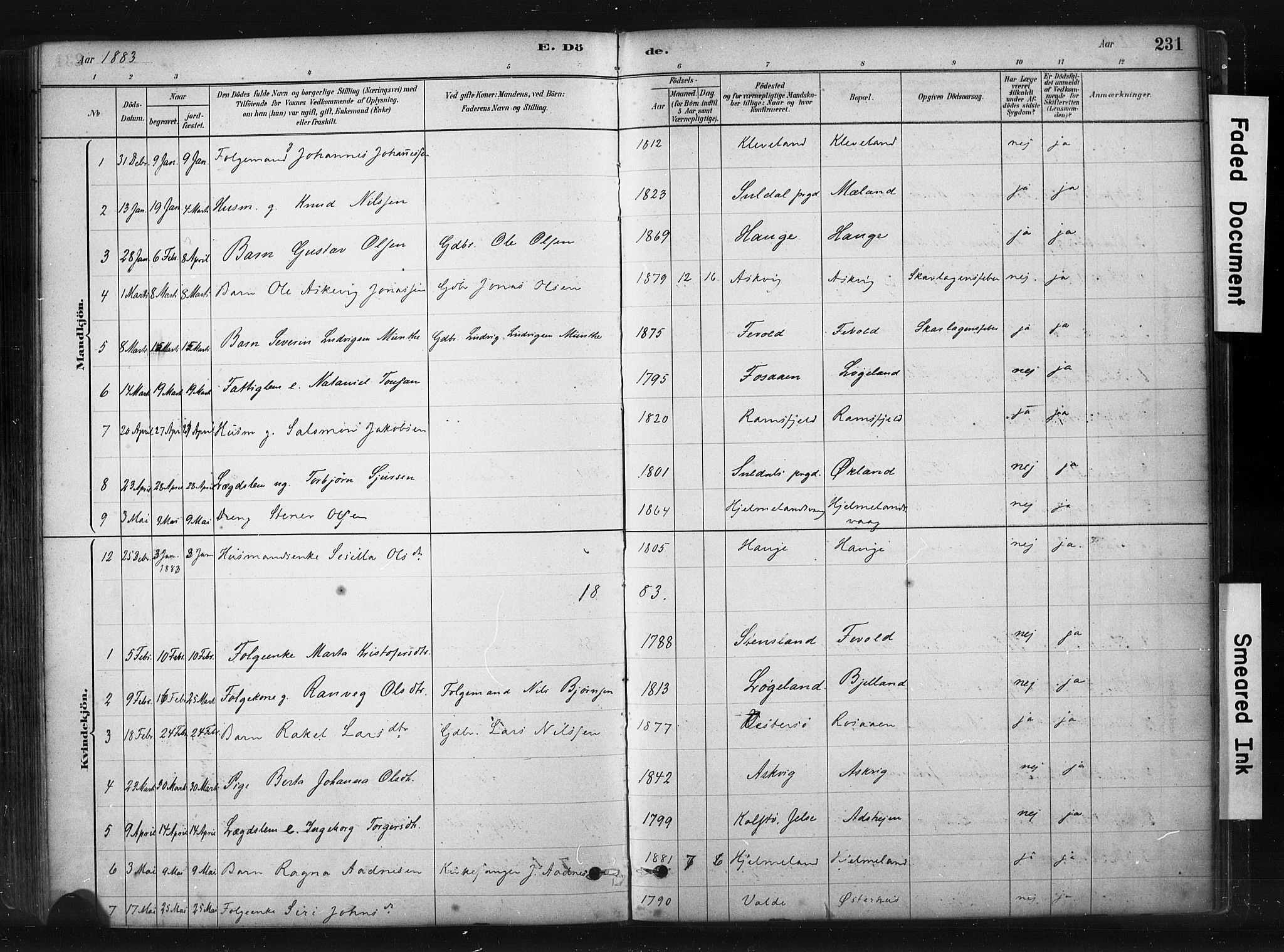 Hjelmeland sokneprestkontor, AV/SAST-A-101843/01/IV/L0014: Parish register (official) no. A 14, 1879-1900, p. 231