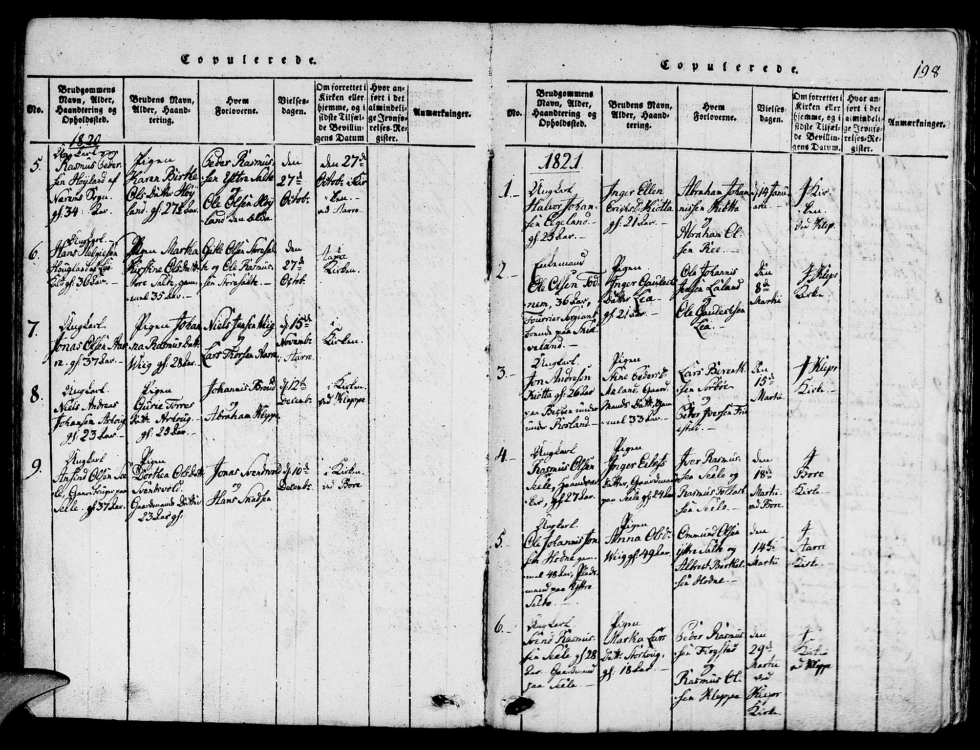 Klepp sokneprestkontor, SAST/A-101803/001/3/30BA/L0002: Parish register (official) no. A 2, 1816-1833, p. 198