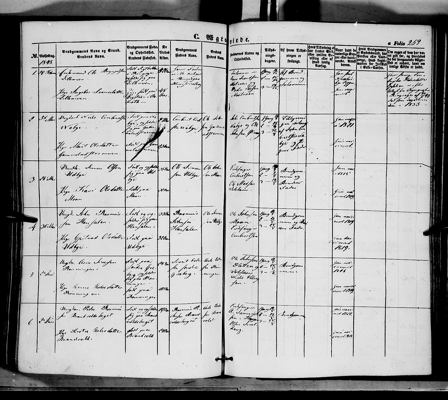 Tynset prestekontor, SAH/PREST-058/H/Ha/Haa/L0020: Parish register (official) no. 20, 1848-1862, p. 259
