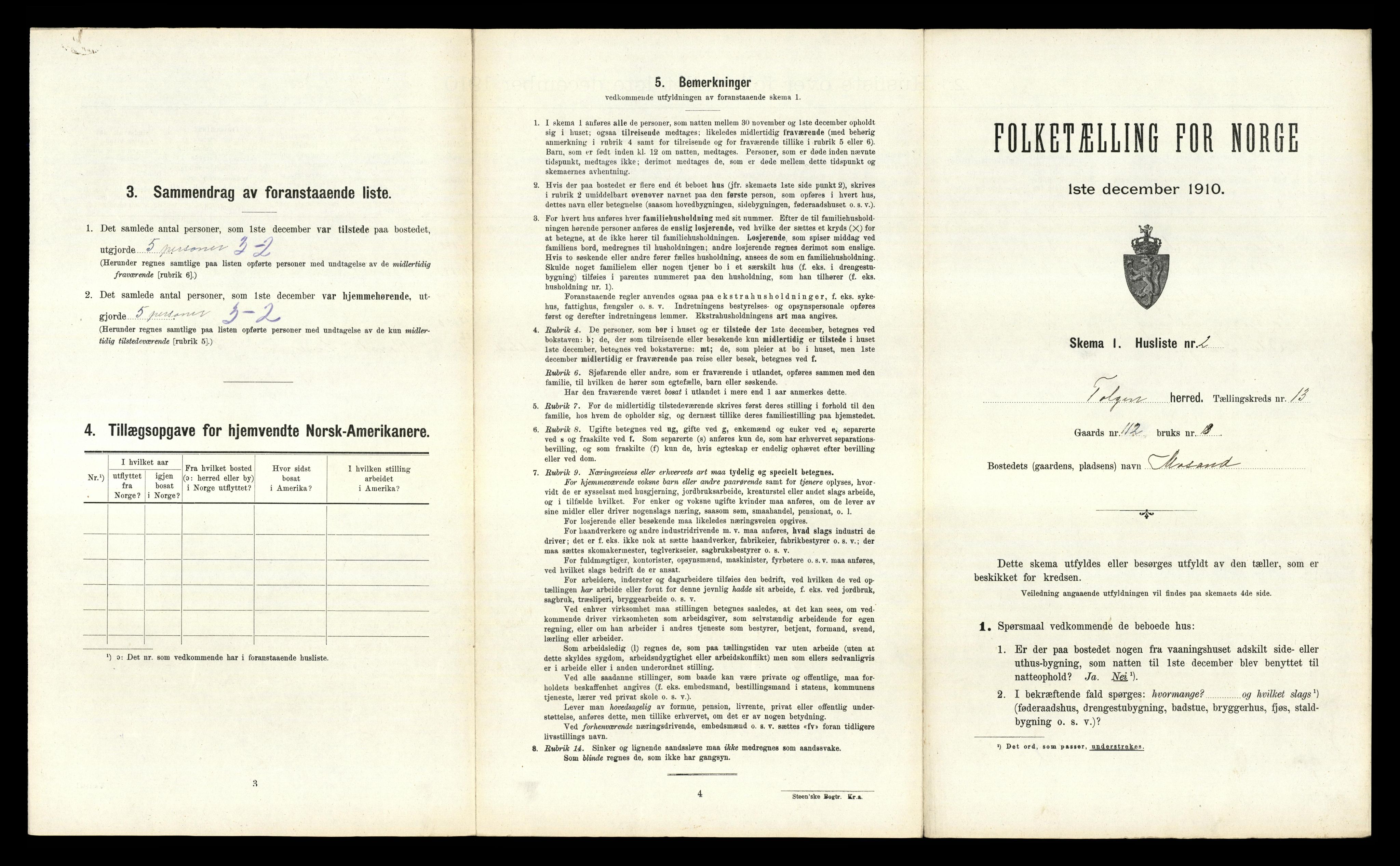 RA, 1910 census for Tolga, 1910, p. 896