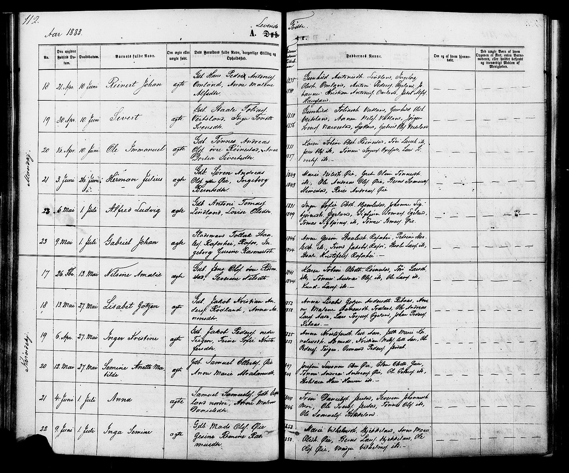 Kvinesdal sokneprestkontor, SAK/1111-0026/F/Fa/Fab/L0007: Parish register (official) no. A 7, 1870-1885, p. 112