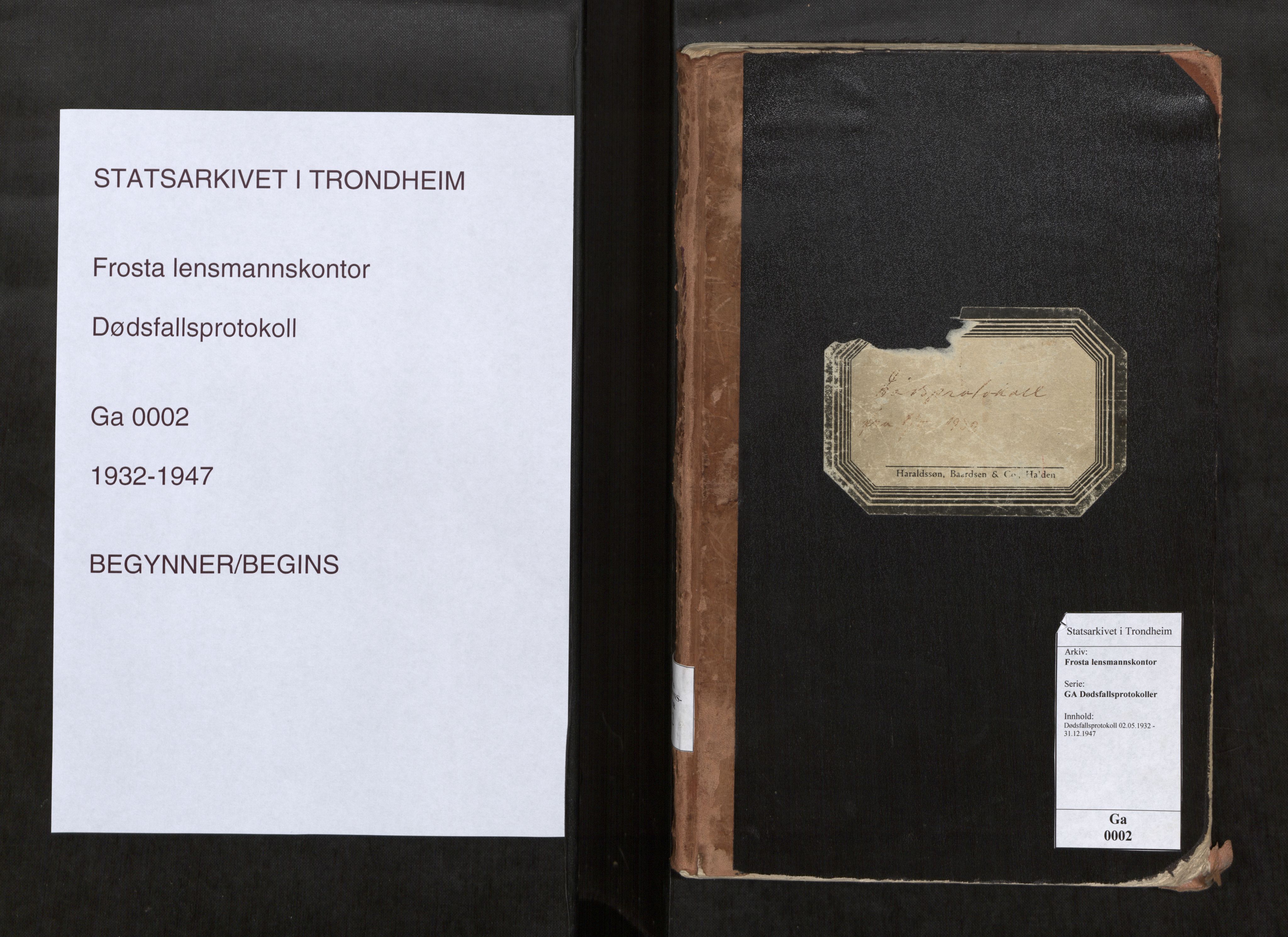 Frosta lensmannskontor, SAT/A-1023/3/Ga/L0002: Dødsfallsprotokoll, 1932-1947