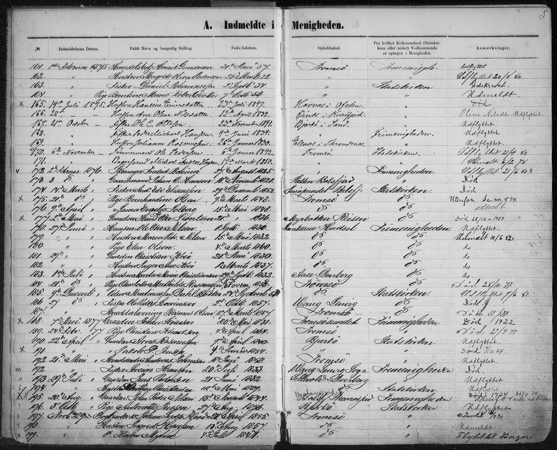 Uten arkivreferanse, SATØ/-: Dissenter register no. DP 3, 1871-1893, p. 5