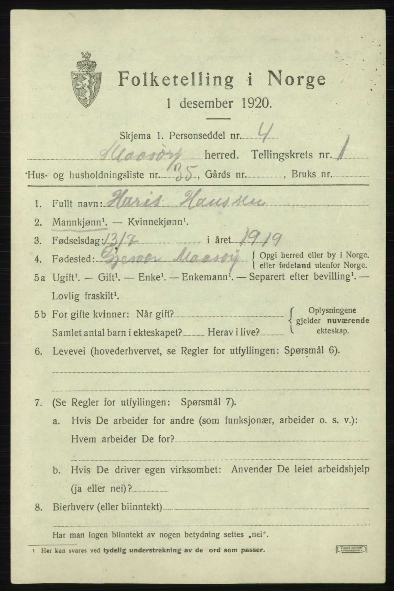 SATØ, 1920 census for Måsøy, 1920, p. 1210