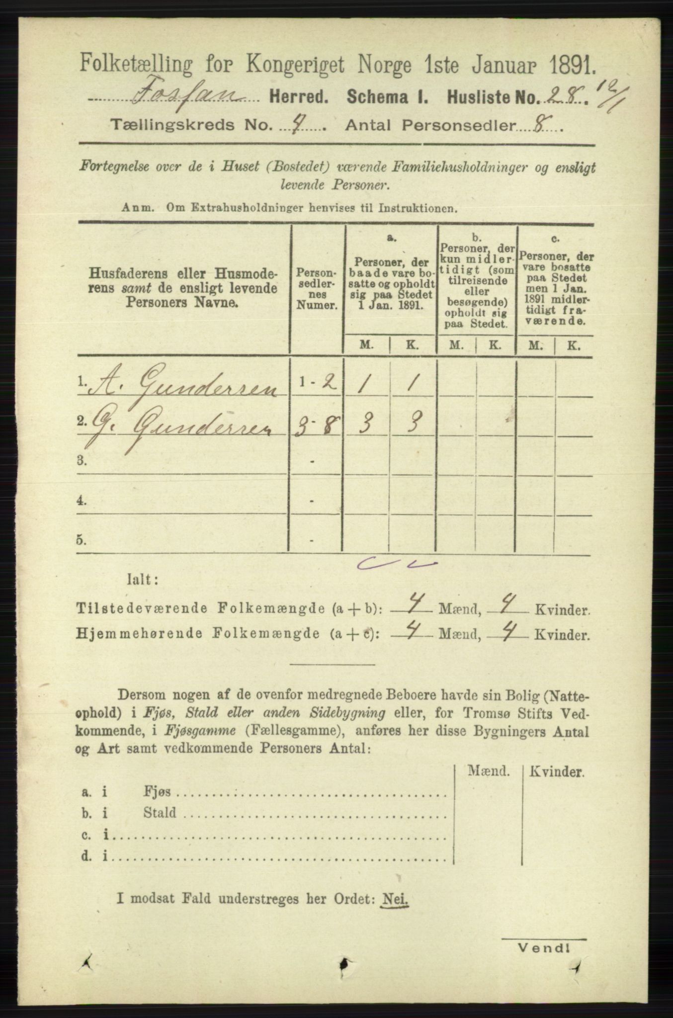 RA, 1891 census for 1129 Forsand, 1891, p. 523