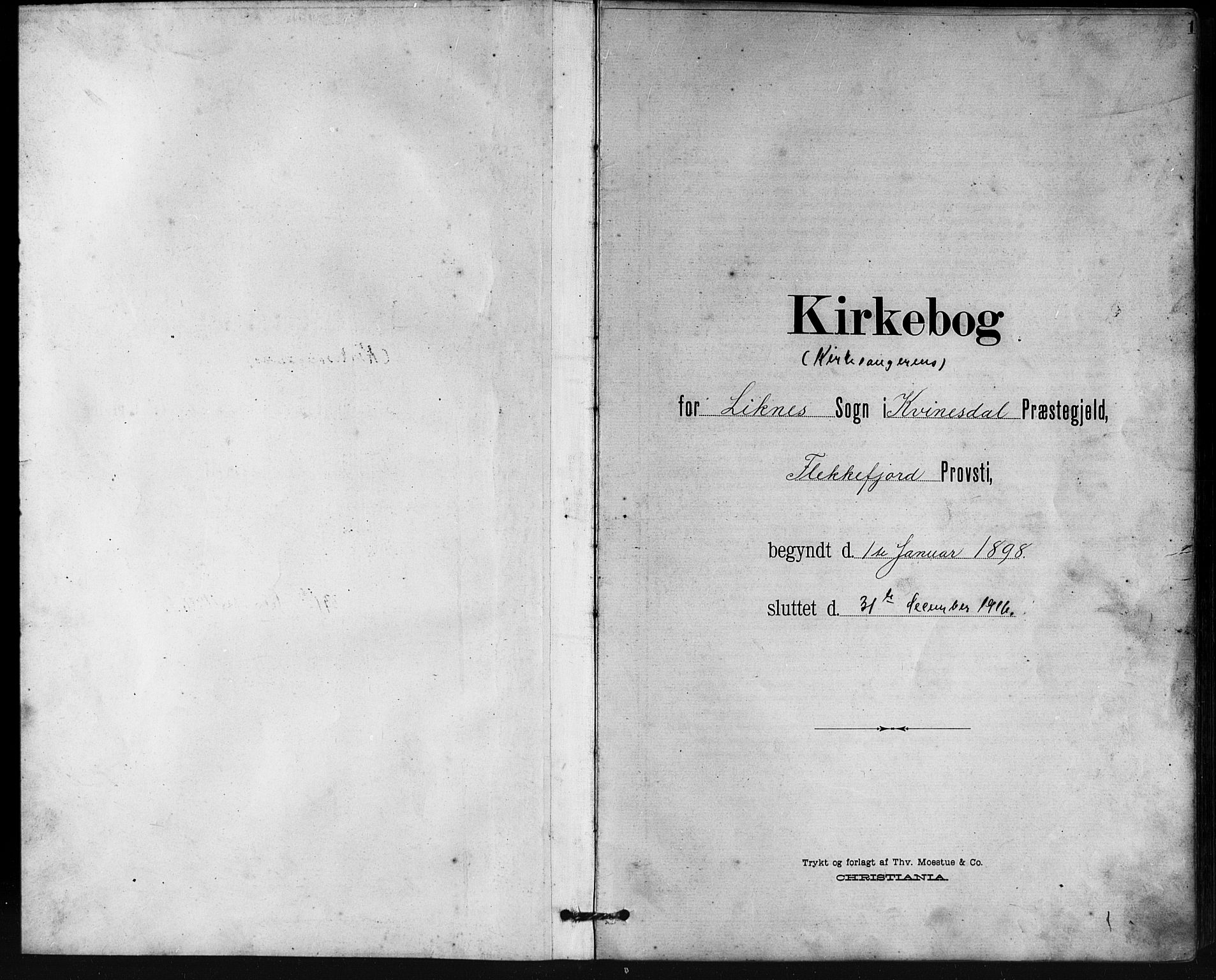 Kvinesdal sokneprestkontor, SAK/1111-0026/F/Fb/Fbb/L0003: Parish register (copy) no. B 3, 1898-1916, p. 1