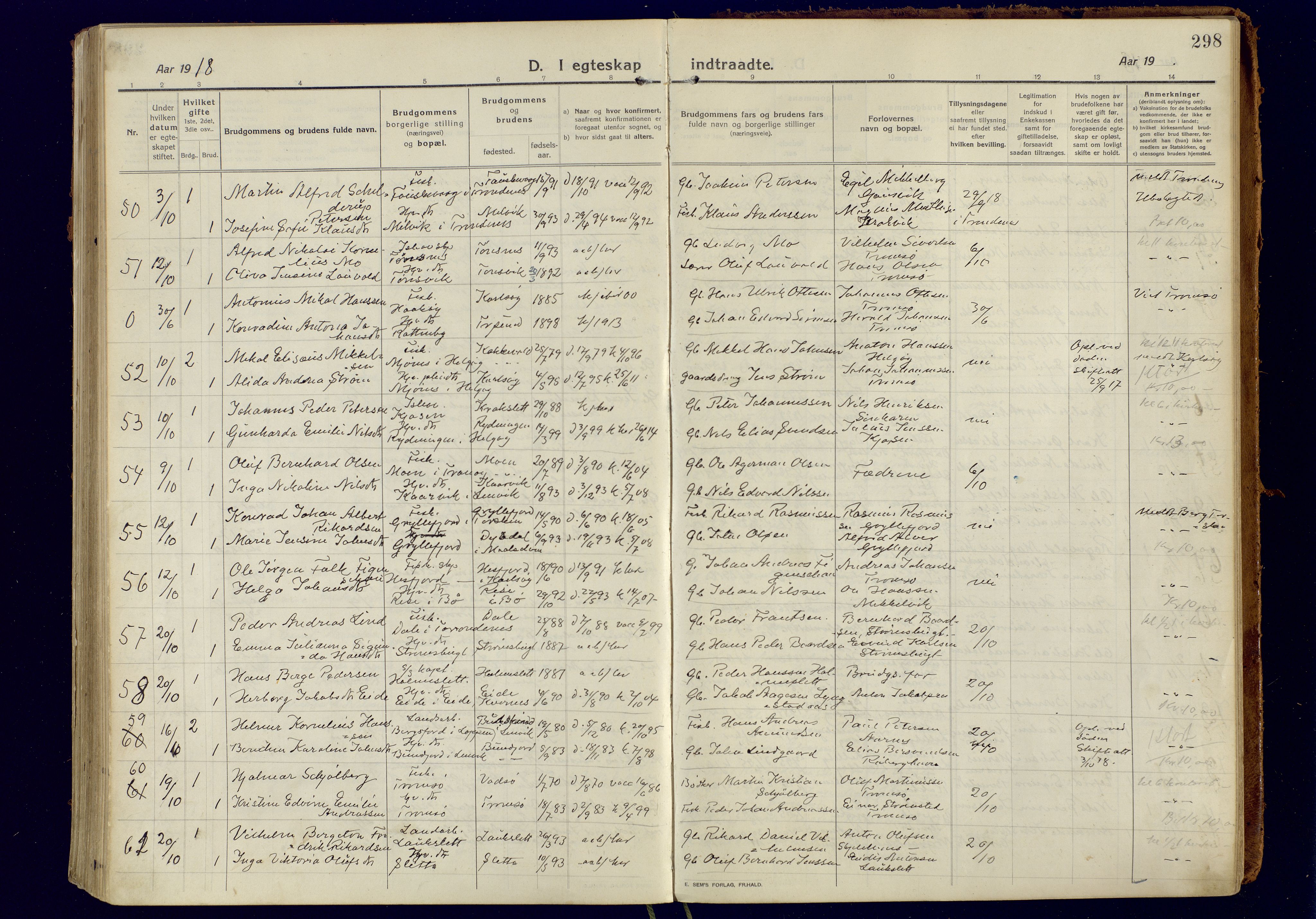 Tromsøysund sokneprestkontor, SATØ/S-1304/G/Ga/L0008kirke: Parish register (official) no. 8, 1914-1922, p. 298