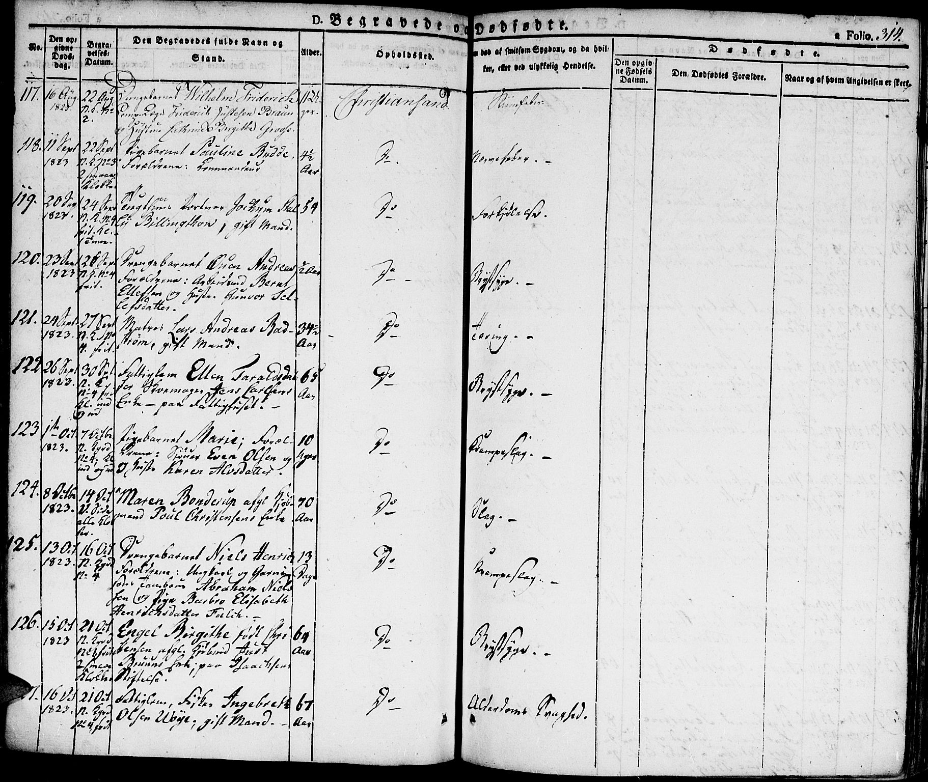 Kristiansand domprosti, AV/SAK-1112-0006/F/Fa/L0009: Parish register (official) no. A 9, 1821-1827, p. 314