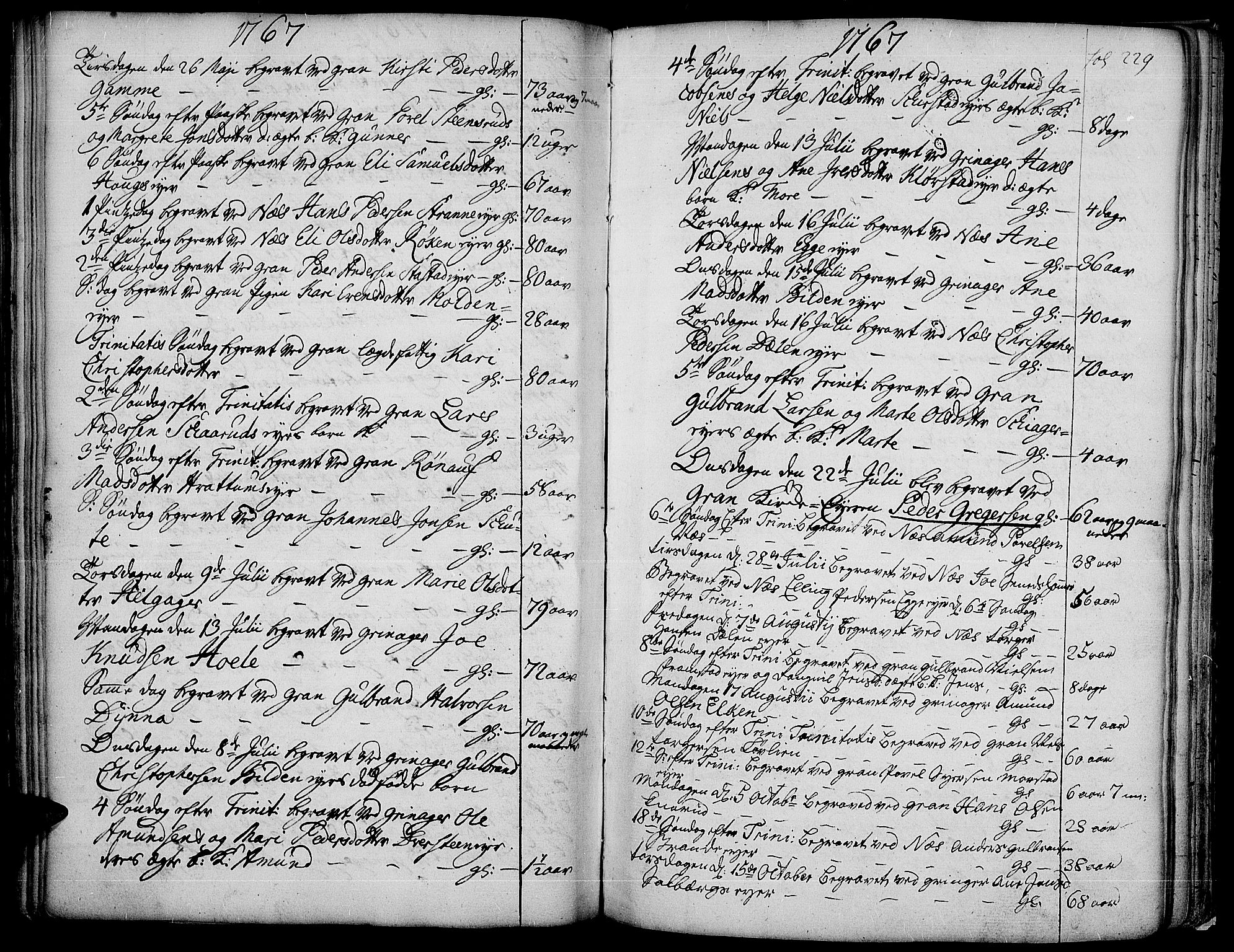 Gran prestekontor, AV/SAH-PREST-112/H/Ha/Haa/L0004: Parish register (official) no. 4, 1759-1775, p. 229