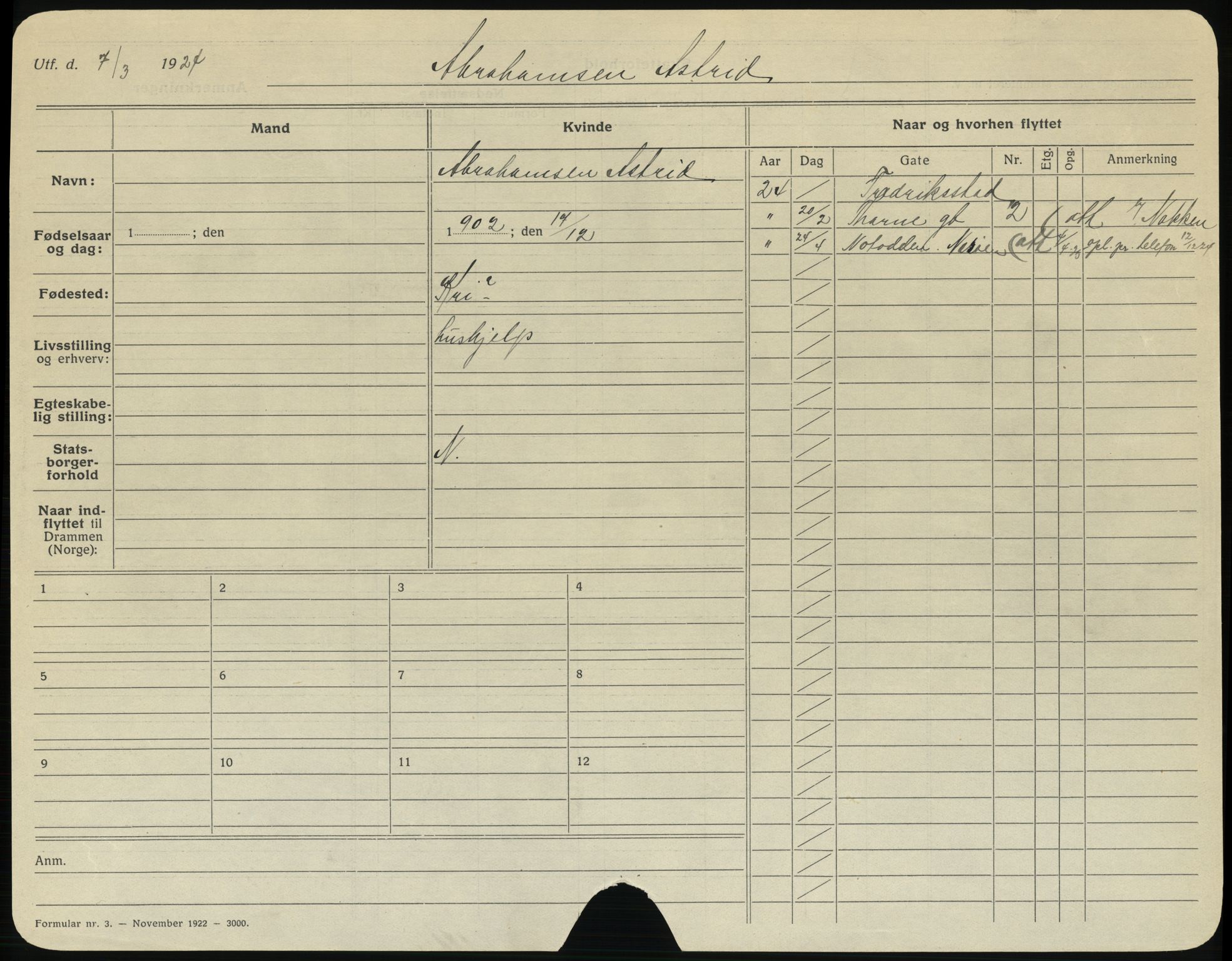 Drammen folkeregister, AV/SAKO-A-136/G/Ga/L0012: Utflyttede, 1924