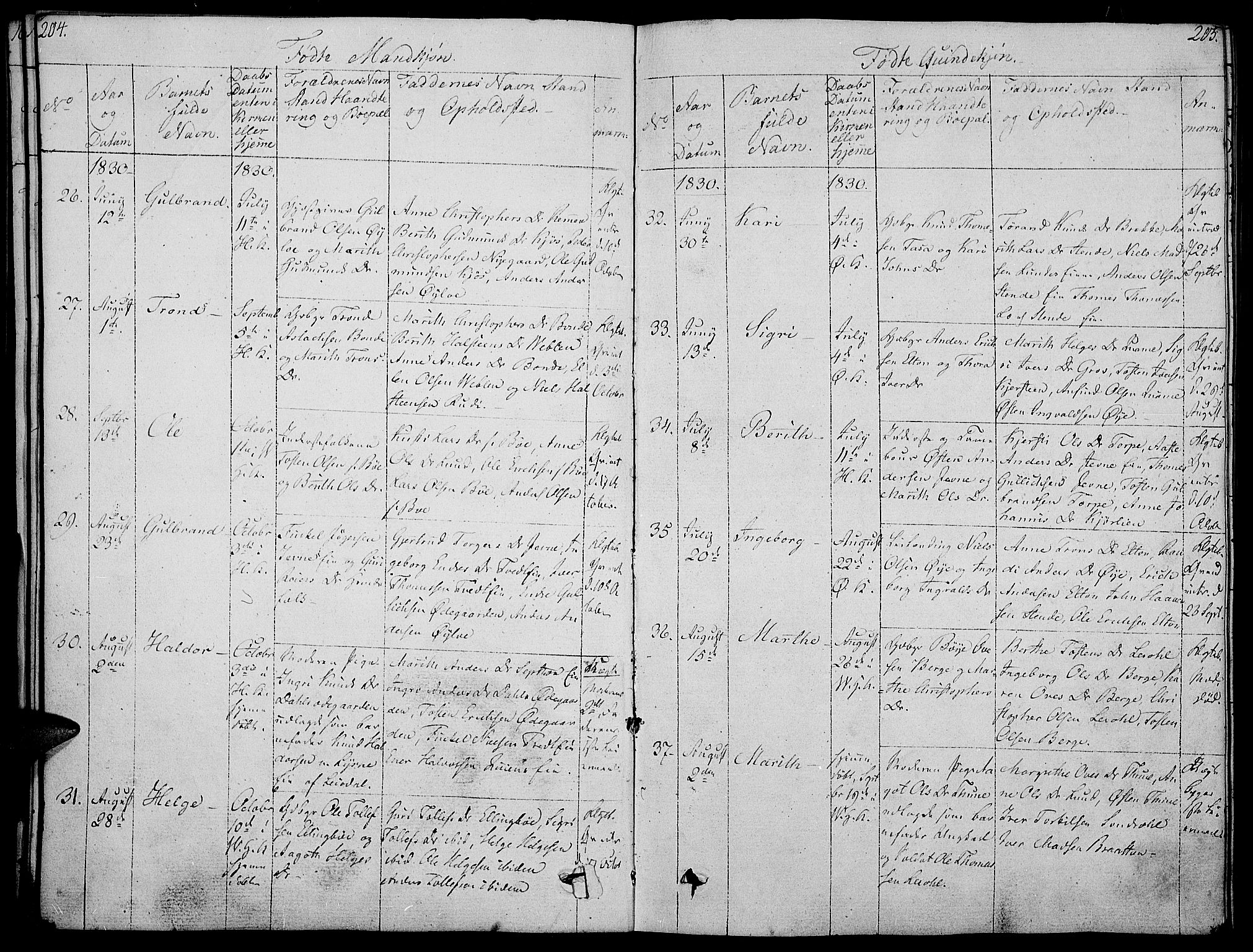 Vang prestekontor, Valdres, AV/SAH-PREST-140/H/Ha/L0003: Parish register (official) no. 3, 1809-1831, p. 204-205