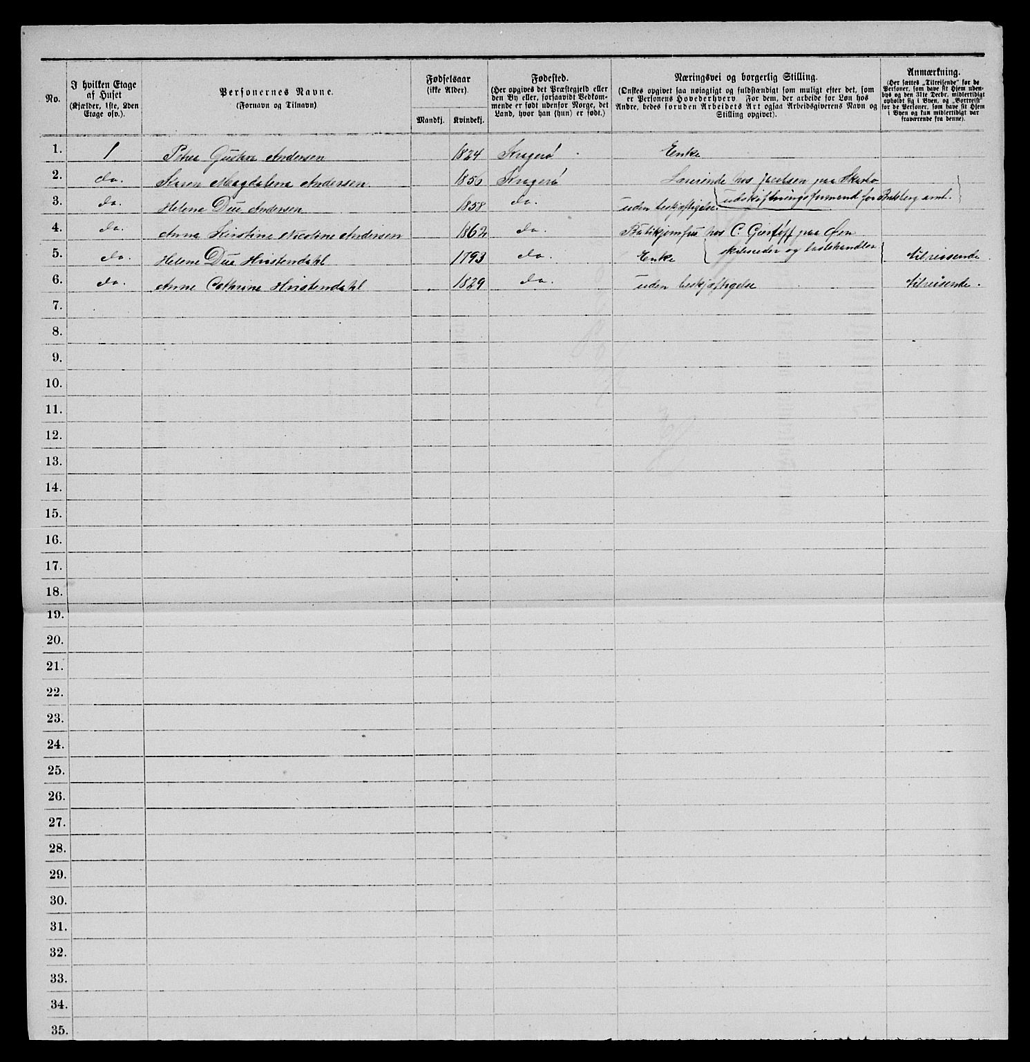 SAKO, 1885 census for 0801 Kragerø, 1885, p. 482