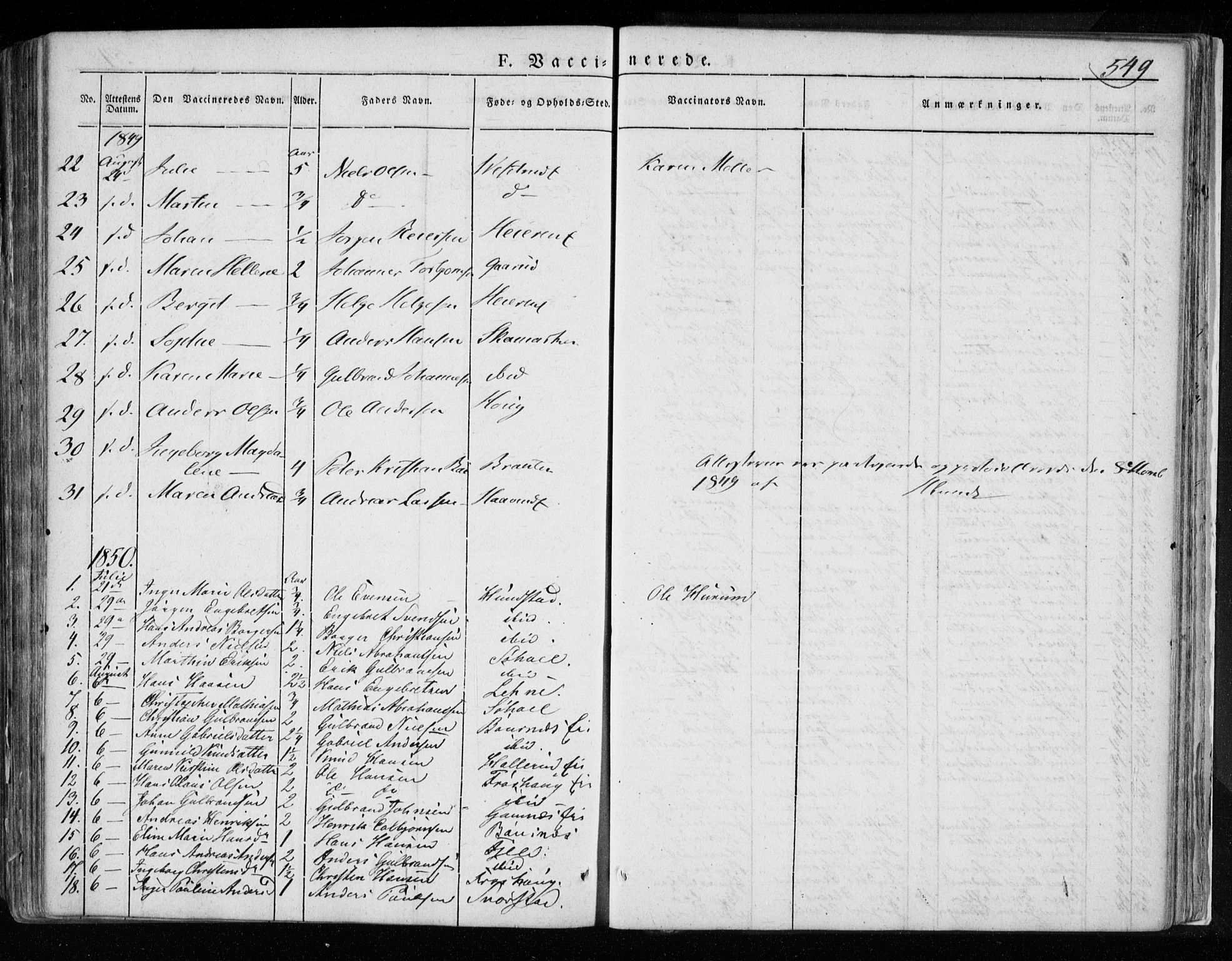 Hole kirkebøker, SAKO/A-228/F/Fa/L0005: Parish register (official) no. I 5, 1833-1851, p. 549