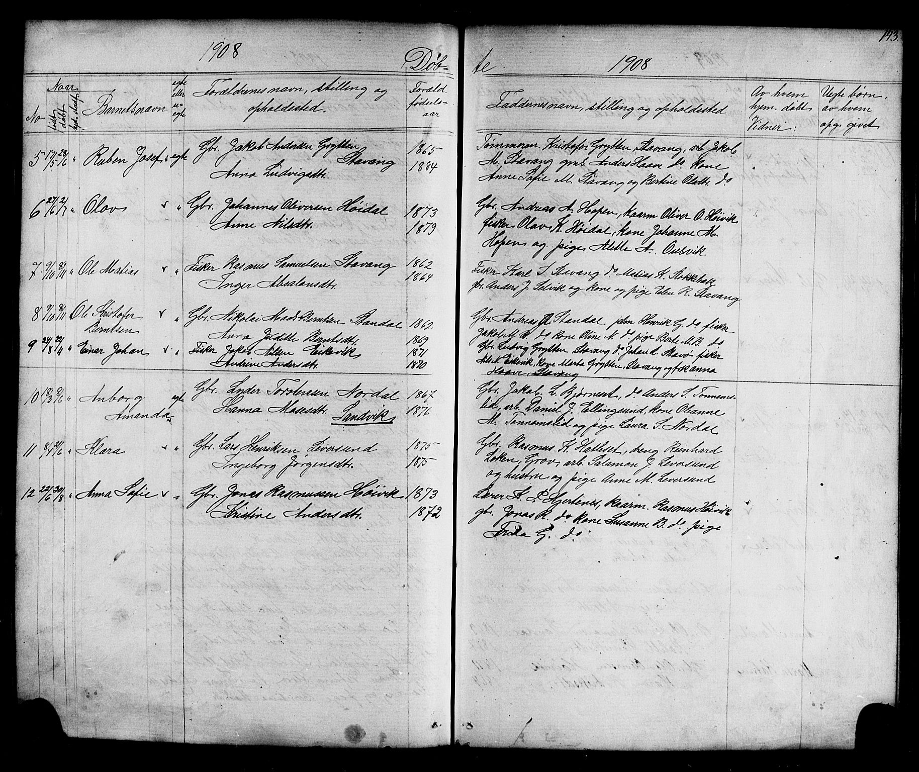 Kinn sokneprestembete, AV/SAB-A-80801/H/Hab/Habc/L0002: Parish register (copy) no. C 2, 1869-1918, p. 143