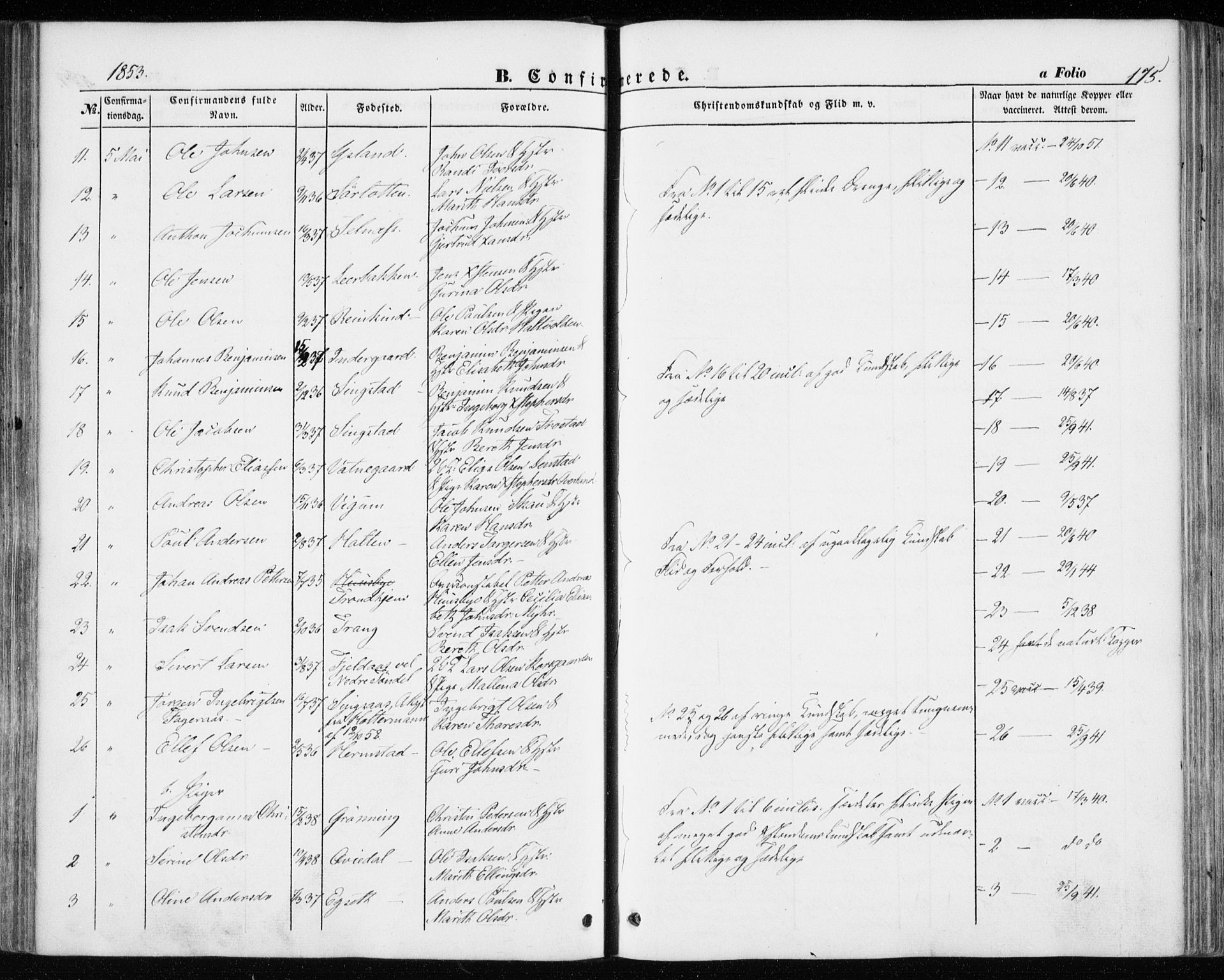 Ministerialprotokoller, klokkerbøker og fødselsregistre - Sør-Trøndelag, AV/SAT-A-1456/646/L0611: Parish register (official) no. 646A09, 1848-1857, p. 175