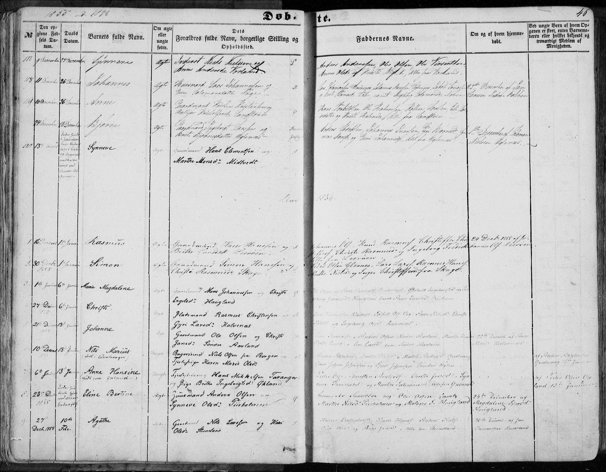 Sund sokneprestembete, SAB/A-99930: Parish register (official) no. A 14, 1850-1866, p. 46