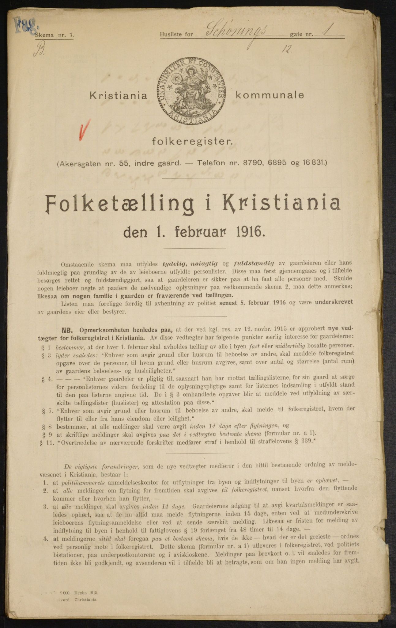 OBA, Municipal Census 1916 for Kristiania, 1916, p. 95598