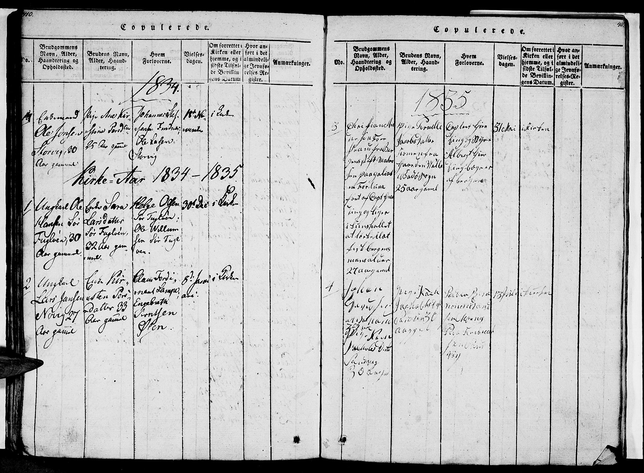 Ministerialprotokoller, klokkerbøker og fødselsregistre - Nordland, AV/SAT-A-1459/805/L0105: Parish register (copy) no. 805C01, 1820-1839, p. 410-411