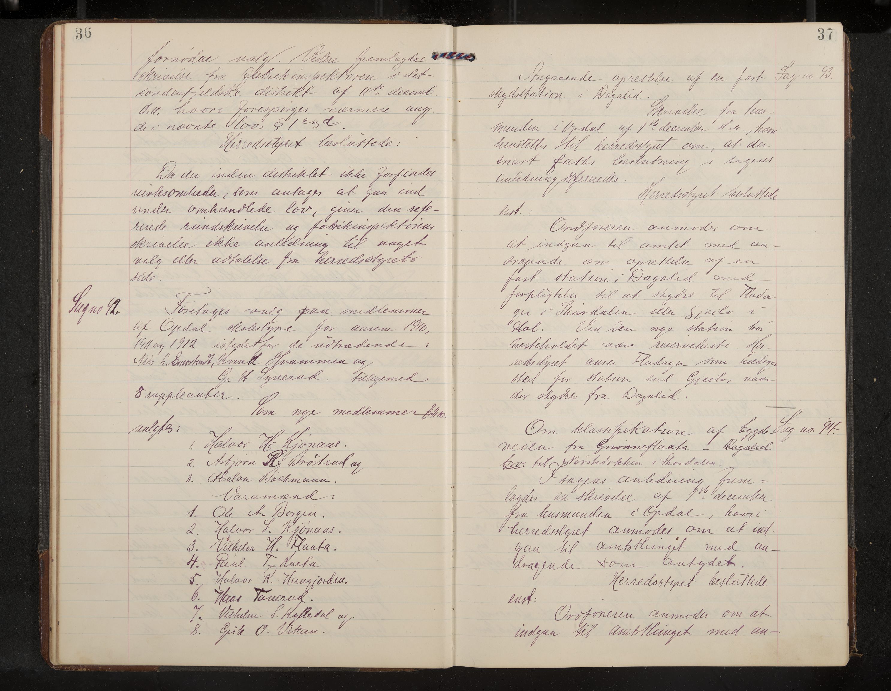 Uvdal formannskap og sentraladministrasjon, IKAK/0634021/A/Aa/L0002: Møtebok, 1909-1915, p. 36-37