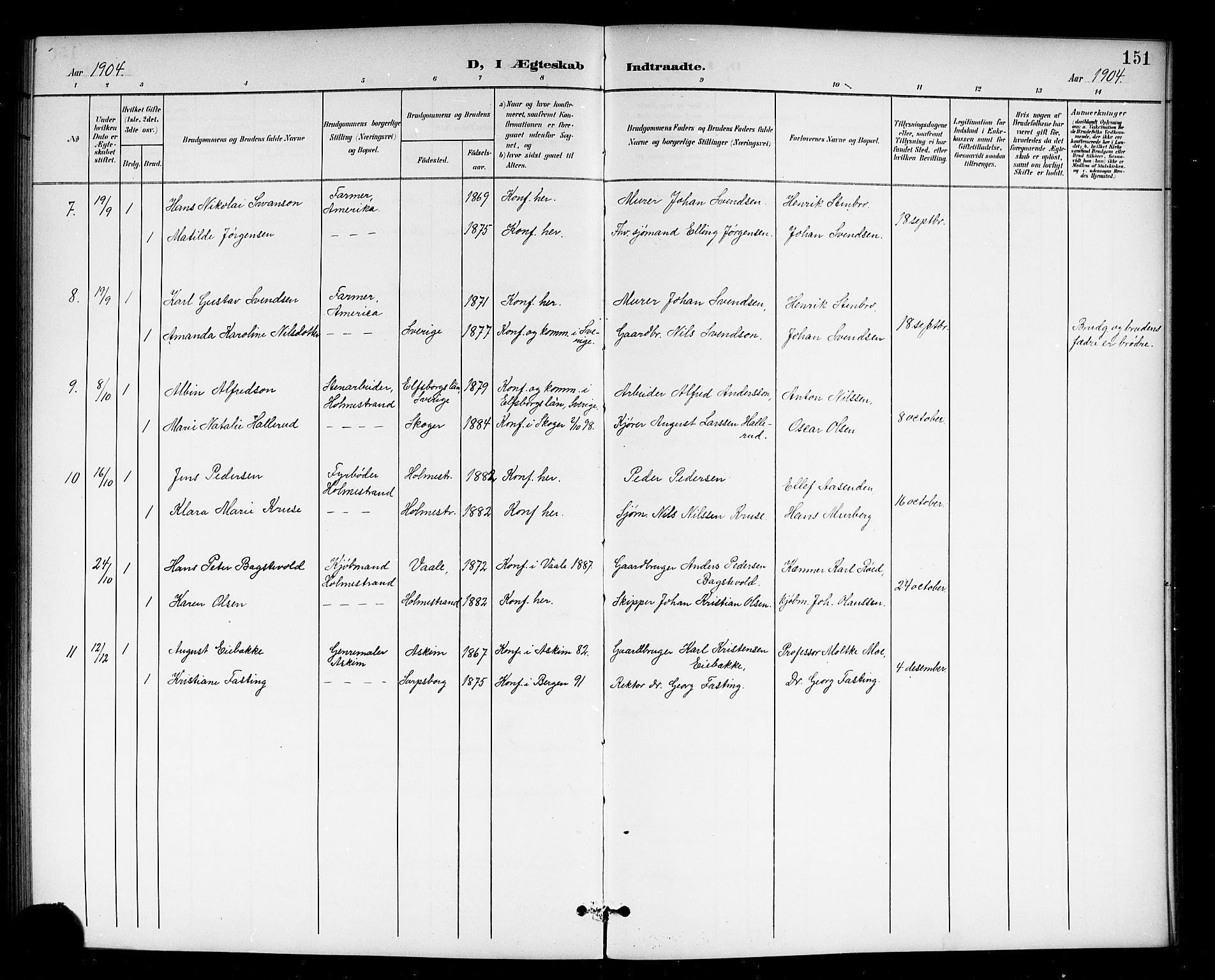 Holmestrand kirkebøker, AV/SAKO-A-346/G/Ga/L0006: Parish register (copy) no. 6, 1901-1923, p. 151