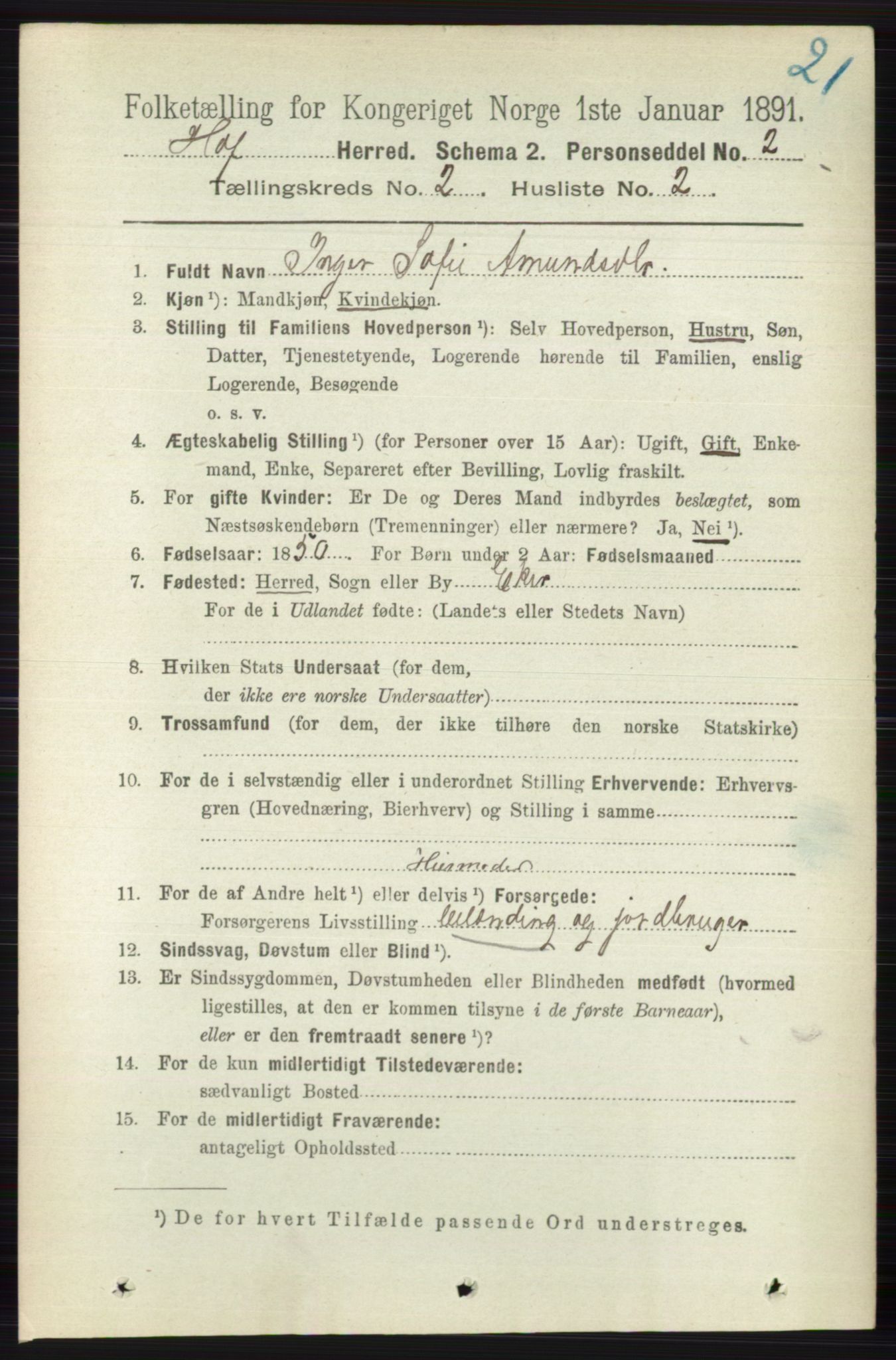 RA, 1891 census for 0714 Hof, 1891, p. 454