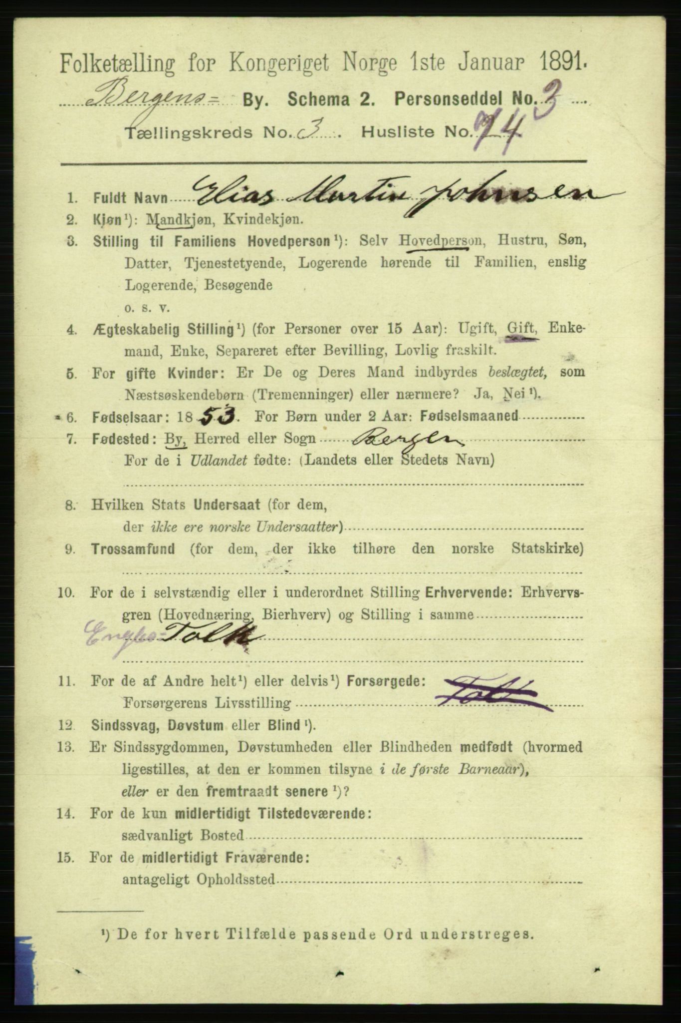 RA, 1891 Census for 1301 Bergen, 1891, p. 12493