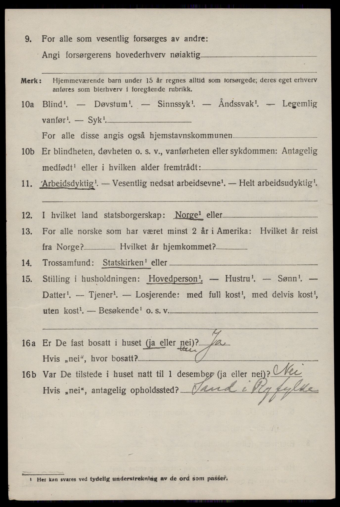 SAST, 1920 census for Suldal, 1920, p. 1845