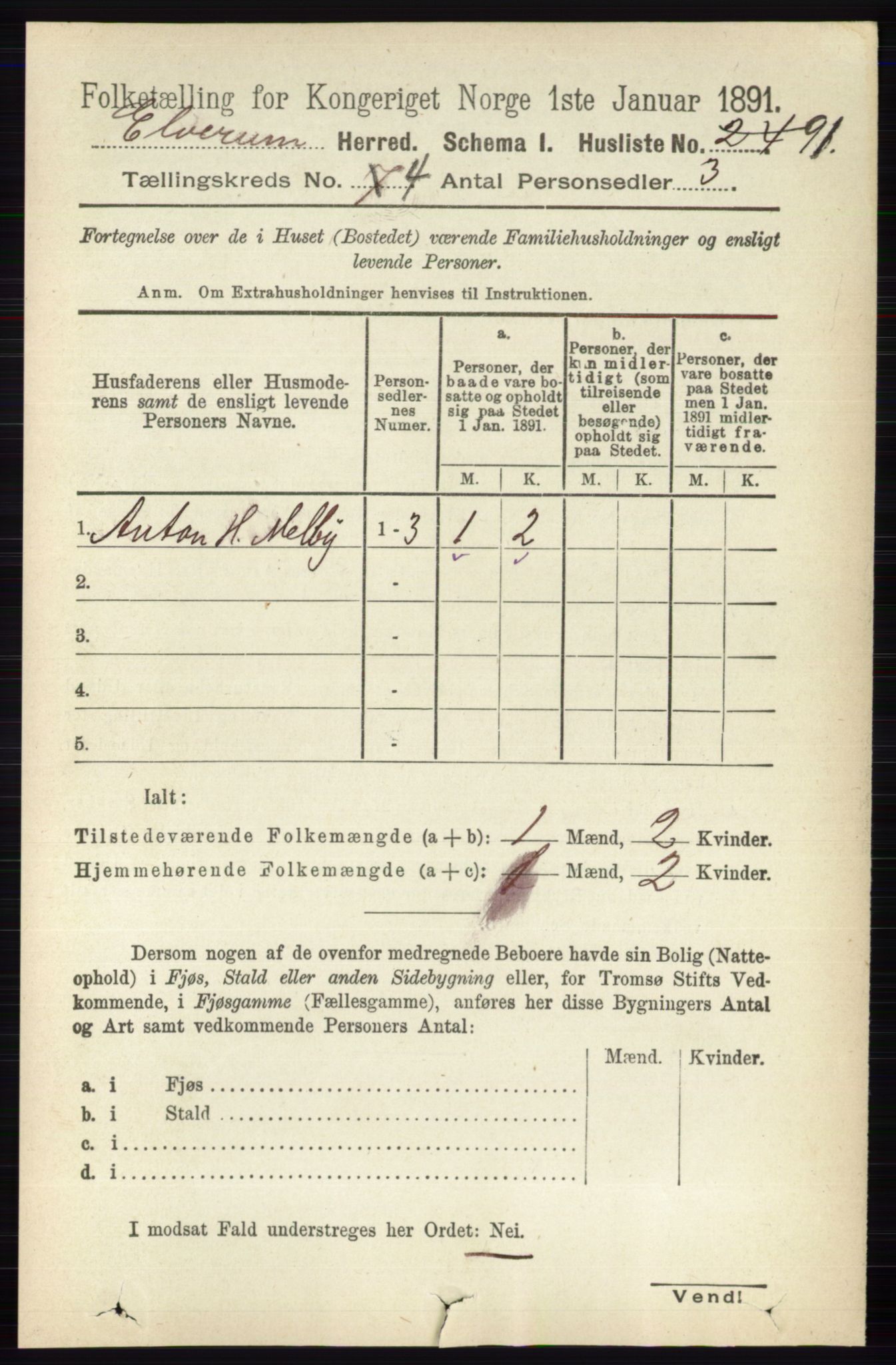 RA, 1891 census for 0427 Elverum, 1891, p. 2367