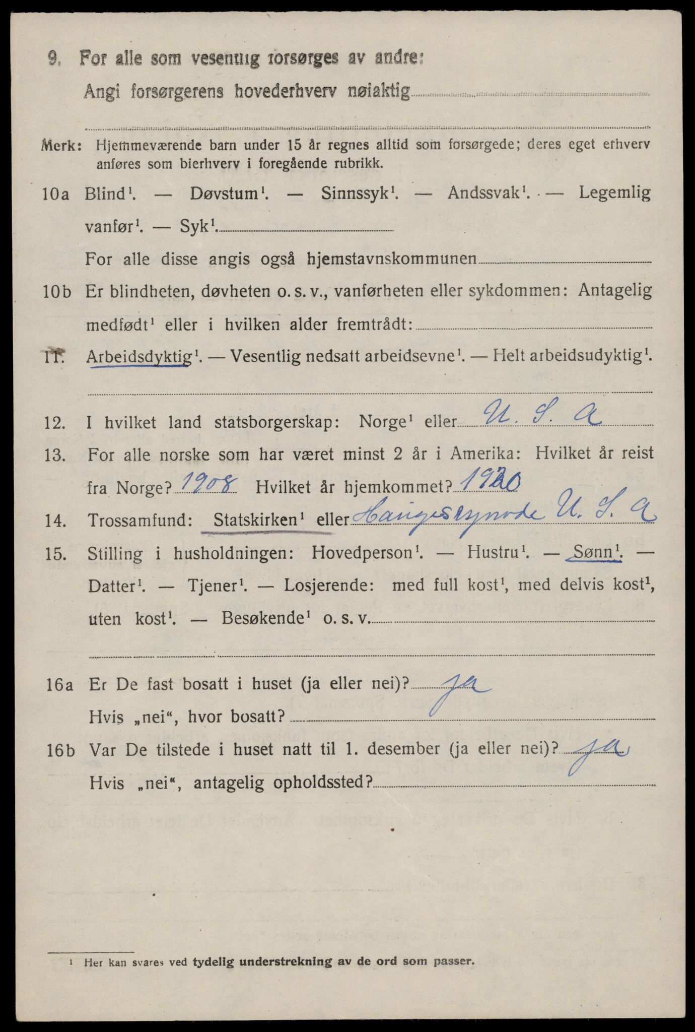 SAST, 1920 census for Suldal, 1920, p. 3949