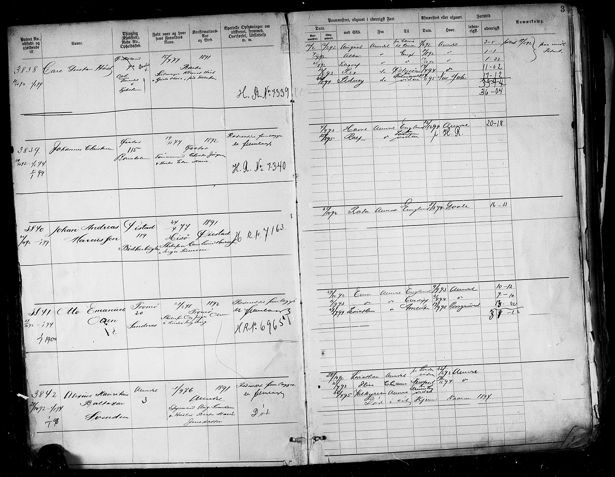 Arendal mønstringskrets, AV/SAK-2031-0012/F/Fa/L0004: Annotasjonsrulle nr 3828-4715 og nr 1-1296, S-4, 1892-1918, p. 5