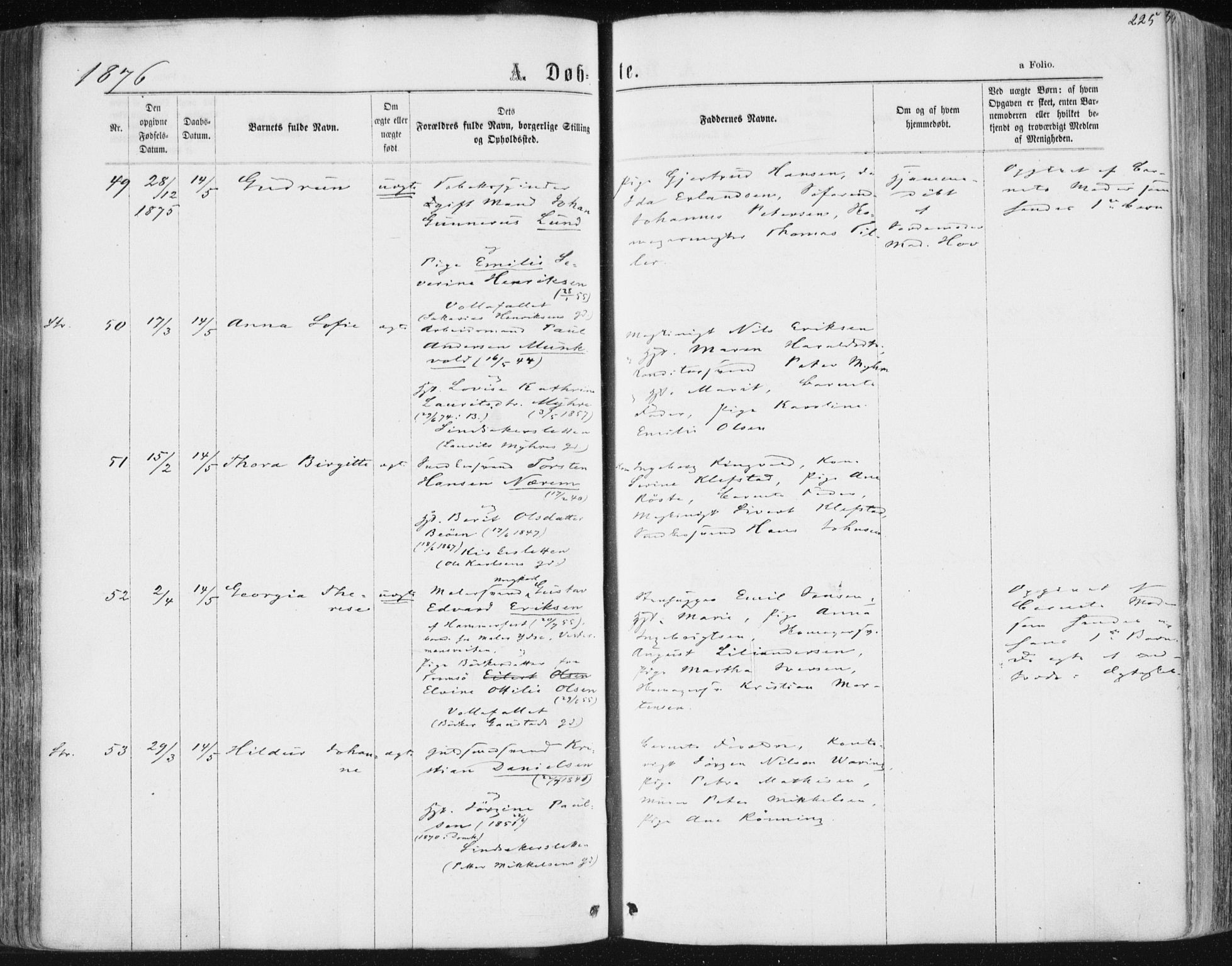 Ministerialprotokoller, klokkerbøker og fødselsregistre - Sør-Trøndelag, AV/SAT-A-1456/604/L0186: Parish register (official) no. 604A07, 1866-1877, p. 225