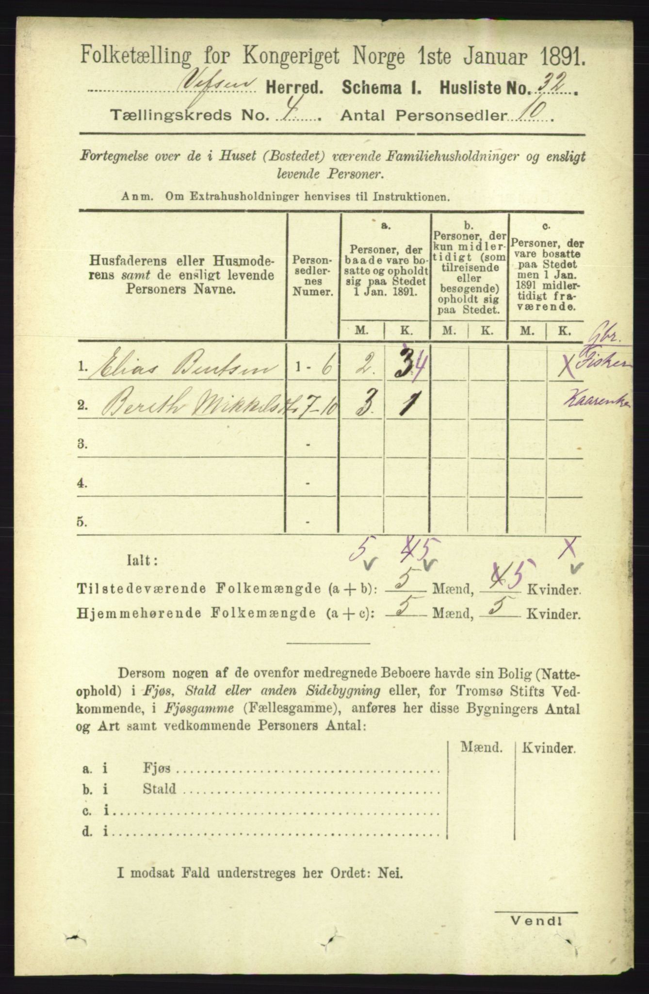 RA, 1891 census for 1824 Vefsn, 1891, p. 1594