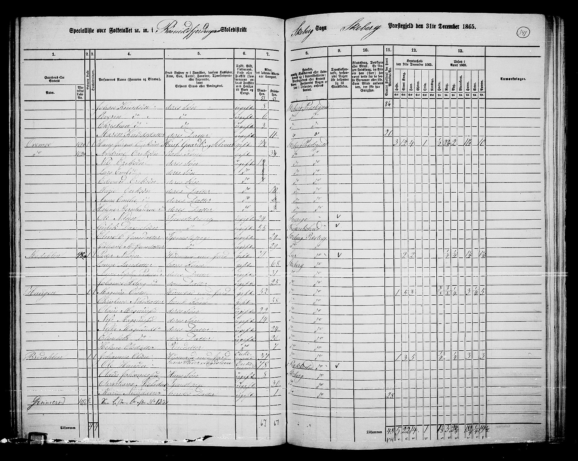 RA, 1865 census for Skjeberg, 1865, p. 132