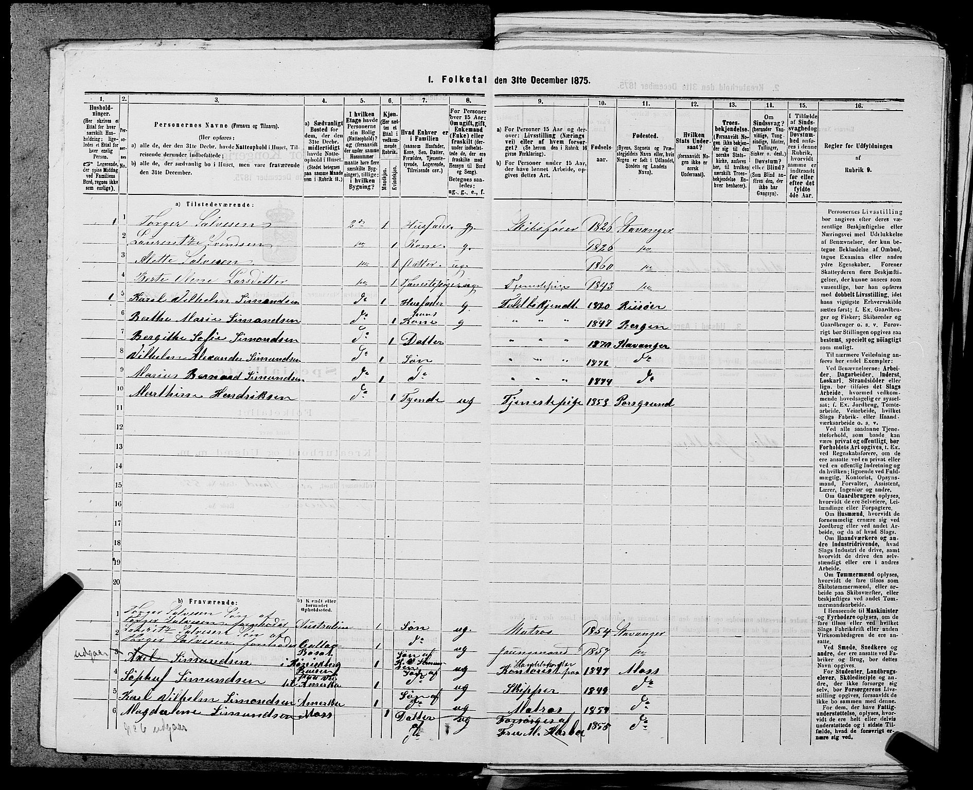 SAST, 1875 census for 1103 Stavanger, 1875, p. 646