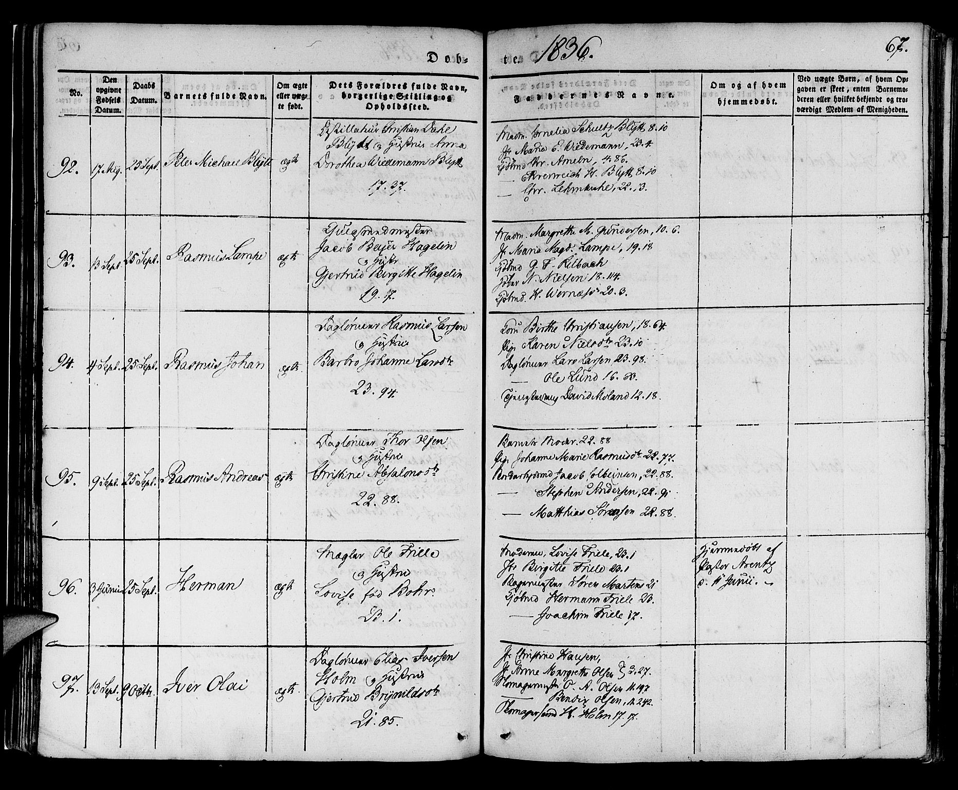 Korskirken sokneprestembete, AV/SAB-A-76101/H/Haa/L0015: Parish register (official) no. B 1, 1833-1841, p. 67