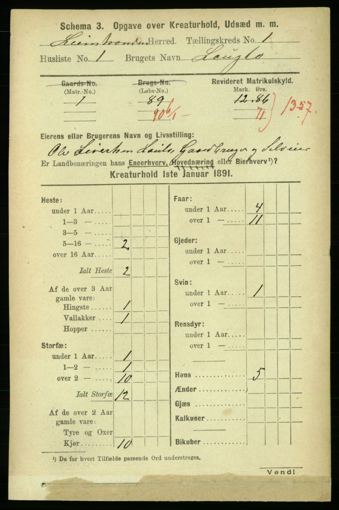 RA, 1891 census for 1654 Leinstrand, 1891, p. 1409